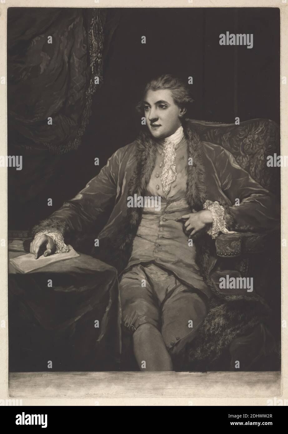 William Robert, secondo Duca di Leinster, Stampa di John Dixon, ca. 1740–1811, irlandese, dopo Sir Joshua Reynolds RA, 1723–1792, inglese, 1774, Mezzotint su carta media, leggermente testurizzata, crema, foglio: 23 × 15 1/2 pollici (58.4 × 39.4 cm), piatto: 20 × 14 pollici (50.8 × 35.6 cm), e immagine: 18 5/8 × 14 pollici (47.3 × 35.6 cm Foto Stock