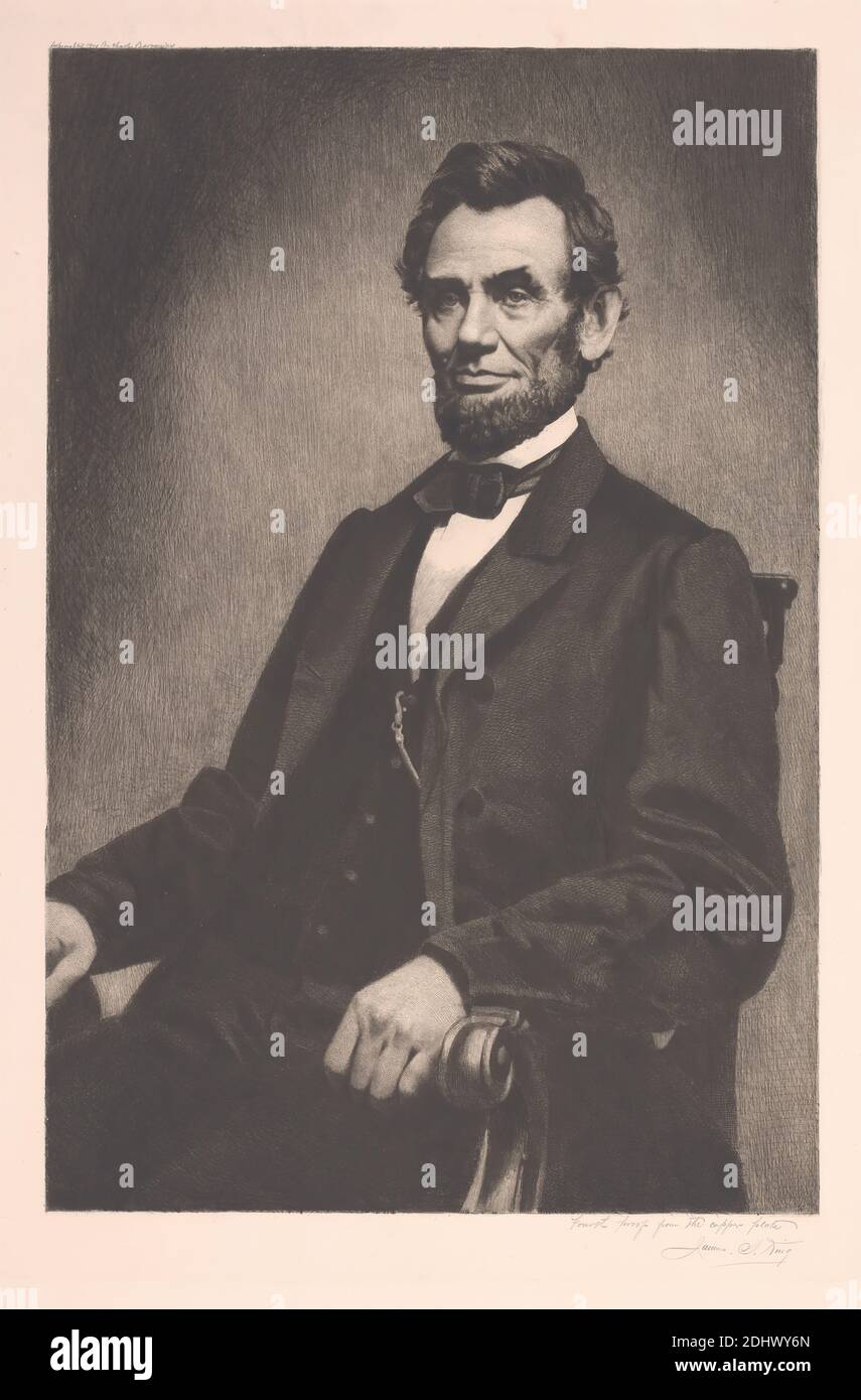Abraham Lincoln, Stampa fatta da James S. King, 1852–1925, americano, dopo  Mathew B Brady, 1822–1896, americano, 1909, incisione (quarta prova) su  carta spessa, leggermente testurizzata, crema di wove con collé di creme,