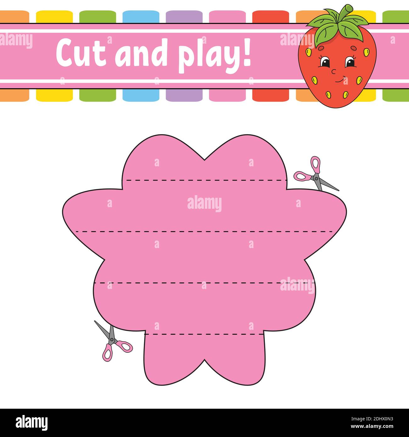 Taglia e gioca. Puzzle logico per bambini. Foglio di lavoro per lo sviluppo dell'istruzione. Gioco di apprendimento. Pagina attività. Pratica di taglio per prescolare. Semplice isolamento piatto Illustrazione Vettoriale