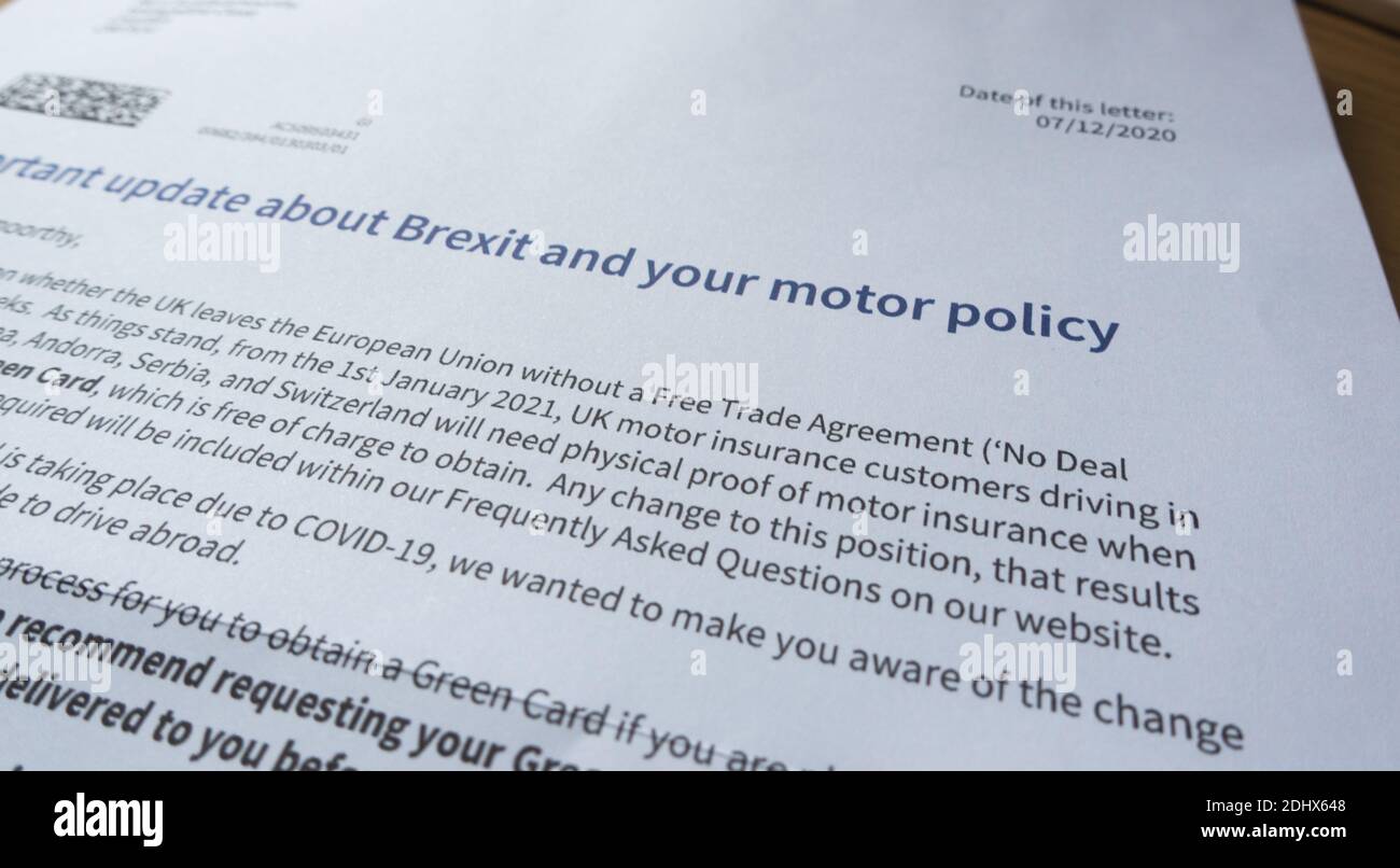 Assicurazione auto e carta verde Brexit Foto Stock