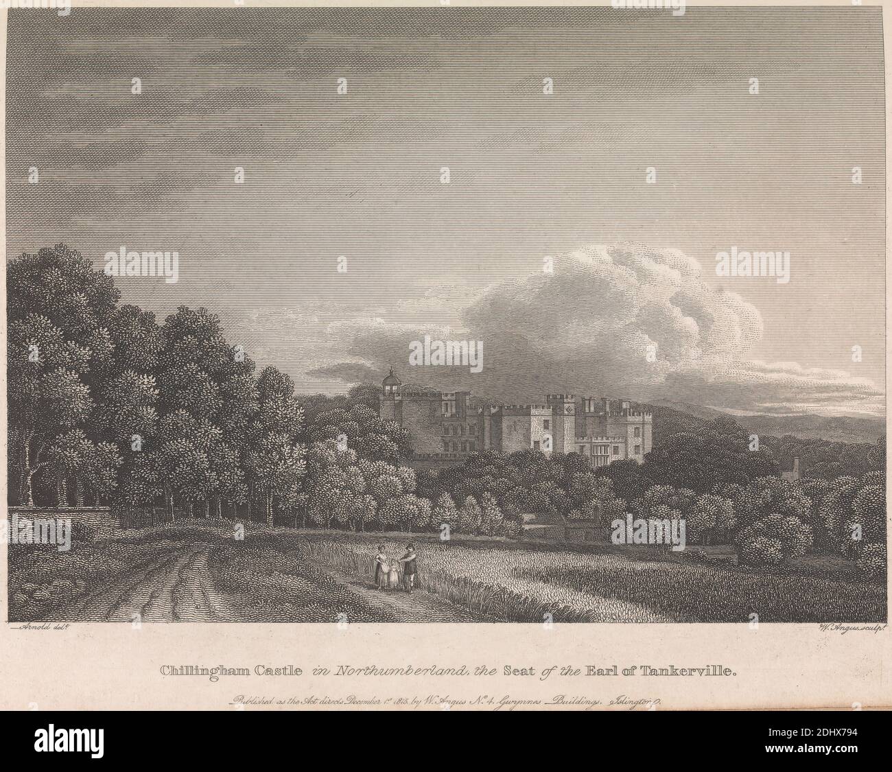 Chilingham Castle in Northumberland, la sede del conte di Tankerville (pubblicato da W. Angus): Plate 62; page 62 (Volume One), William Angus, 1752–1821, britannico, dopo artista sconosciuto, ( Arnold ), non datato Foto Stock