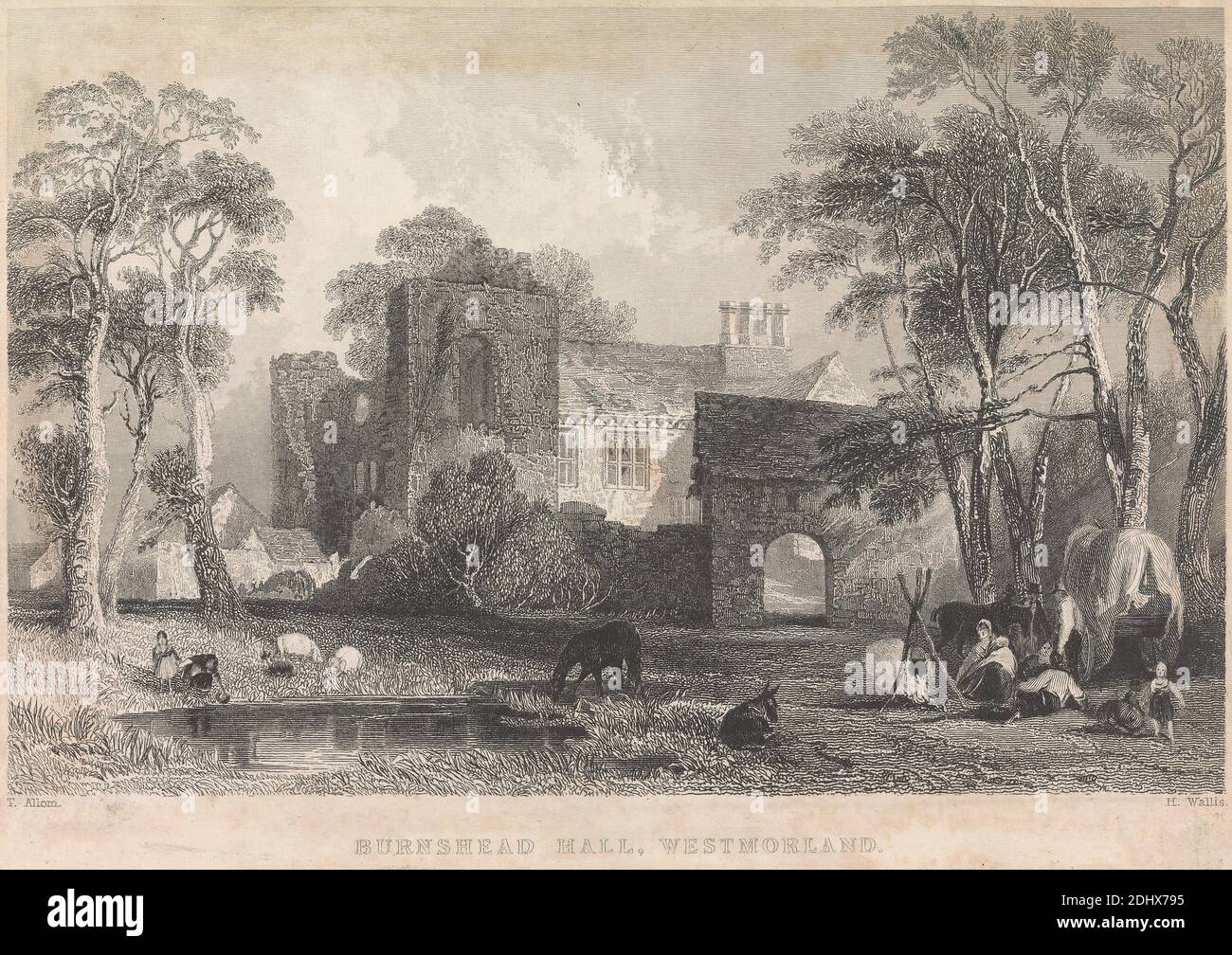 Burnshead Hall, Westmorland; pagina 45 (Volume uno), Stampa di Henry Wallis, 1805–1890, British, After Thomas Allom, 1804–1872, British, 1835 Foto Stock