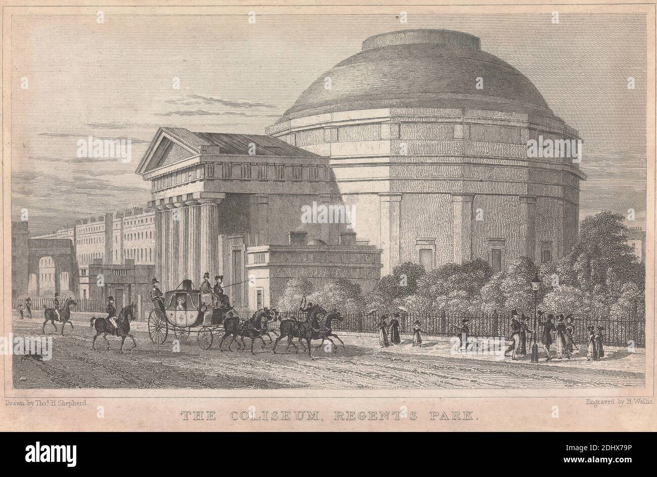 The Coliseum, Regent's Park; pagina 72 (Volume One), Stampa di Henry Wallis, 1805–1890, British, dopo Thomas Hoscher Shepherd, 1792–1864, British, 1827 Foto Stock