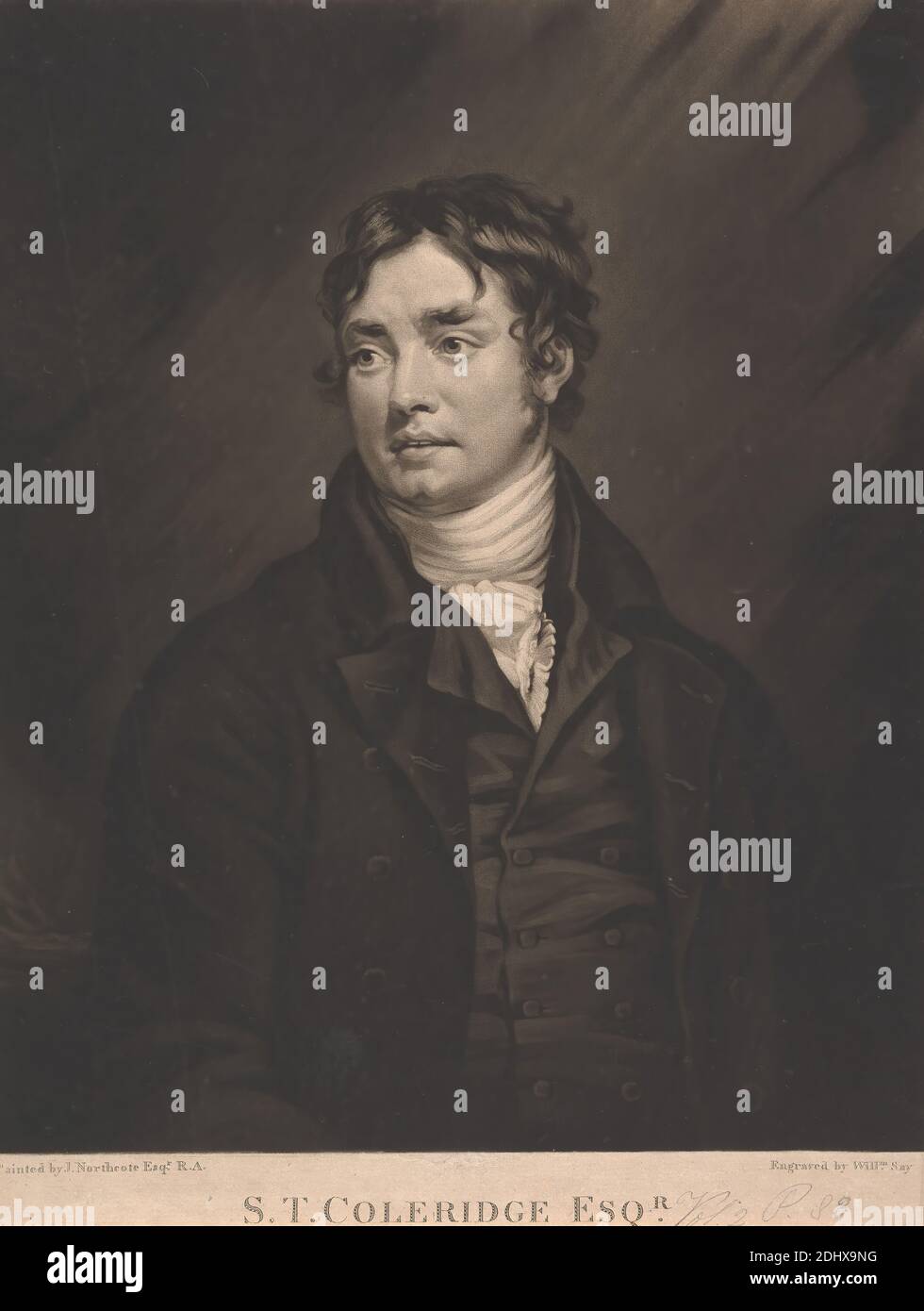 Samuel Taylor Coleridge, Stampa fatta da William Say, 1768–1834, inglese, dopo James Northcote, 1746–1831, inglese, non satinato, Mezzotint su carta sottile, moderatamente testurizzata, crema, foglio: 14 3/16 × 10 7/8 pollici (36 × 27.6 cm) e immagine: 13 3/8 × 10 7/8 pollici (34 × 27.6 cm Foto Stock