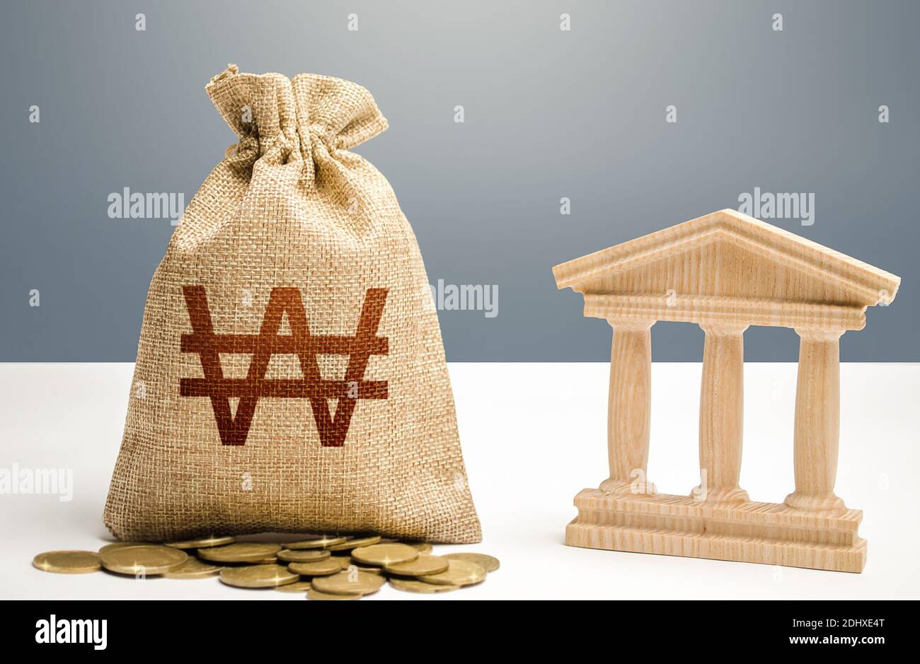 La corea del Sud ha vinto un sacco di soldi e un edificio bancario / governativo. Bilancio, sistema finanziario nazionale. Prestiti, depositi. Politica monetaria. Risorsa al Foto Stock