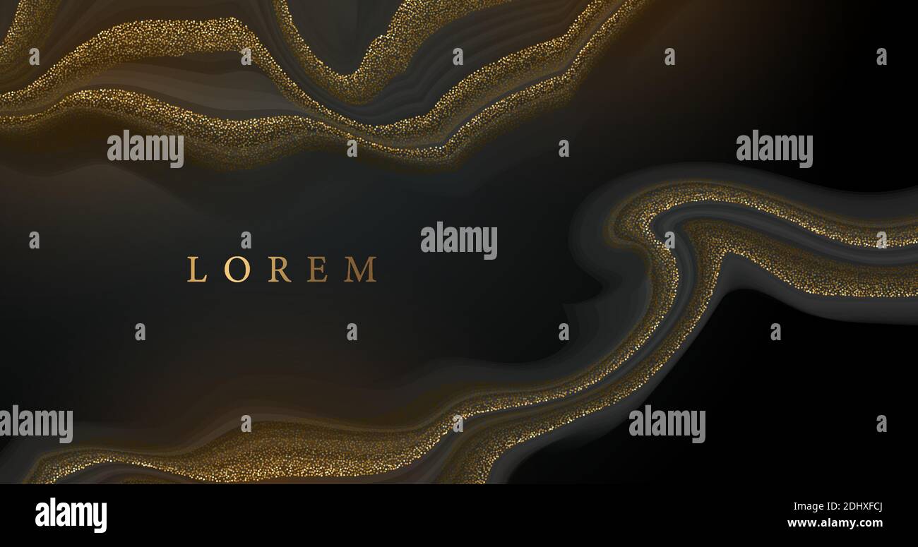 Motivo vettoriale con texture glitter dorata su sfondo nero e scuro, marmo nero oro, modello di design moderno e di lusso per il tuo design Illustrazione Vettoriale