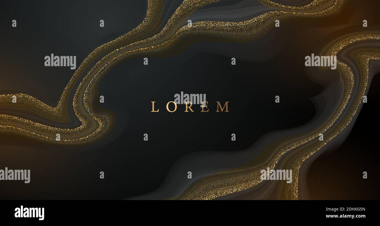 Motivo vettoriale con texture glitter dorata su sfondo nero e scuro, marmo nero oro, modello di design moderno e di lusso per il tuo design Illustrazione Vettoriale