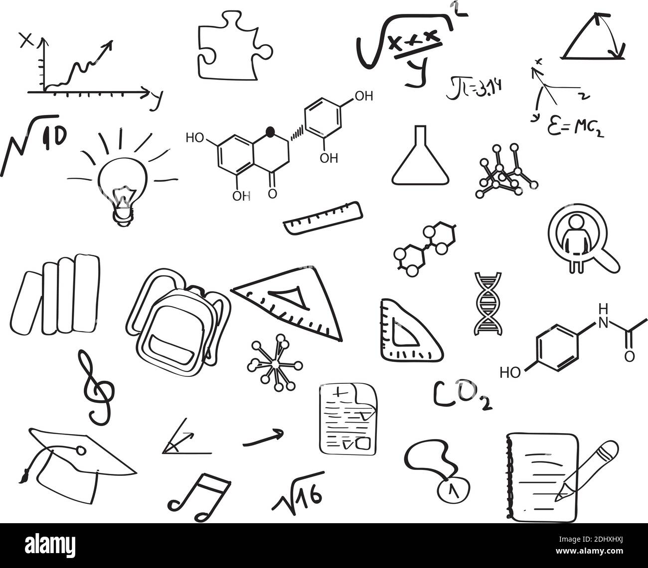 Set di icone del concetto di formazione in stile di disegno a mano Illustrazione Vettoriale