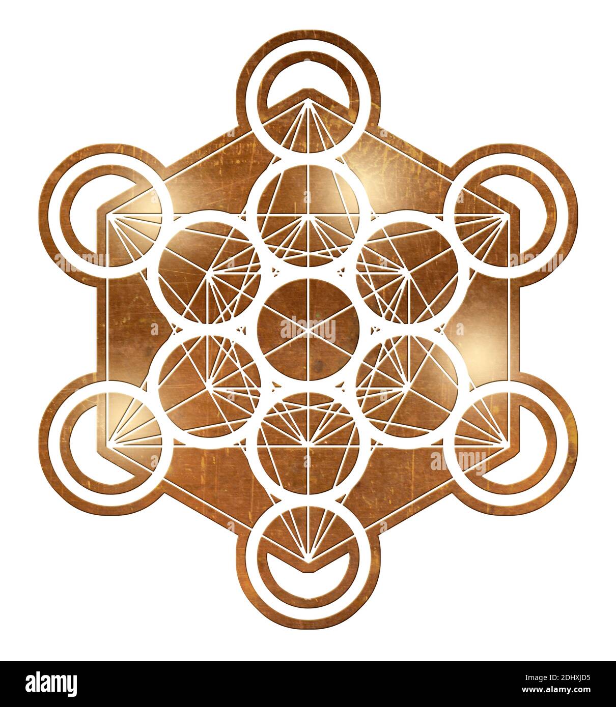 Metatron geometria cubo santo oro rame platonico Foto Stock