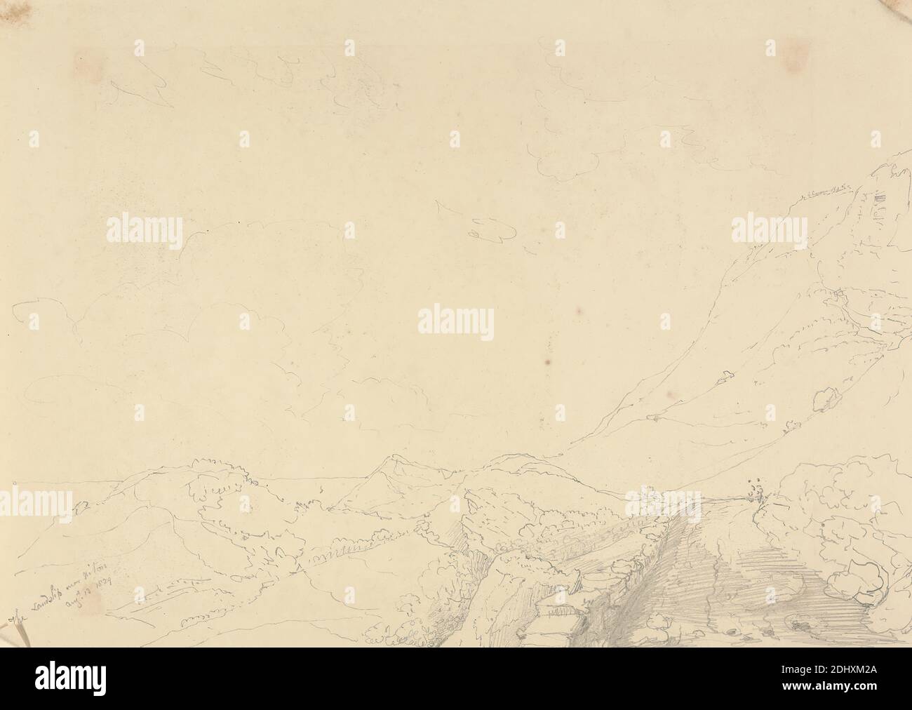 The landslip over Niton, 13 agosto 1829, Capt. Thomas Hastings, 1778–1854, British, 1829, grafite su carta media, leggermente testurizzata, crema di wove, foglio: 9 1/4 × 13 pollici (23.5 × 33 cm Foto Stock