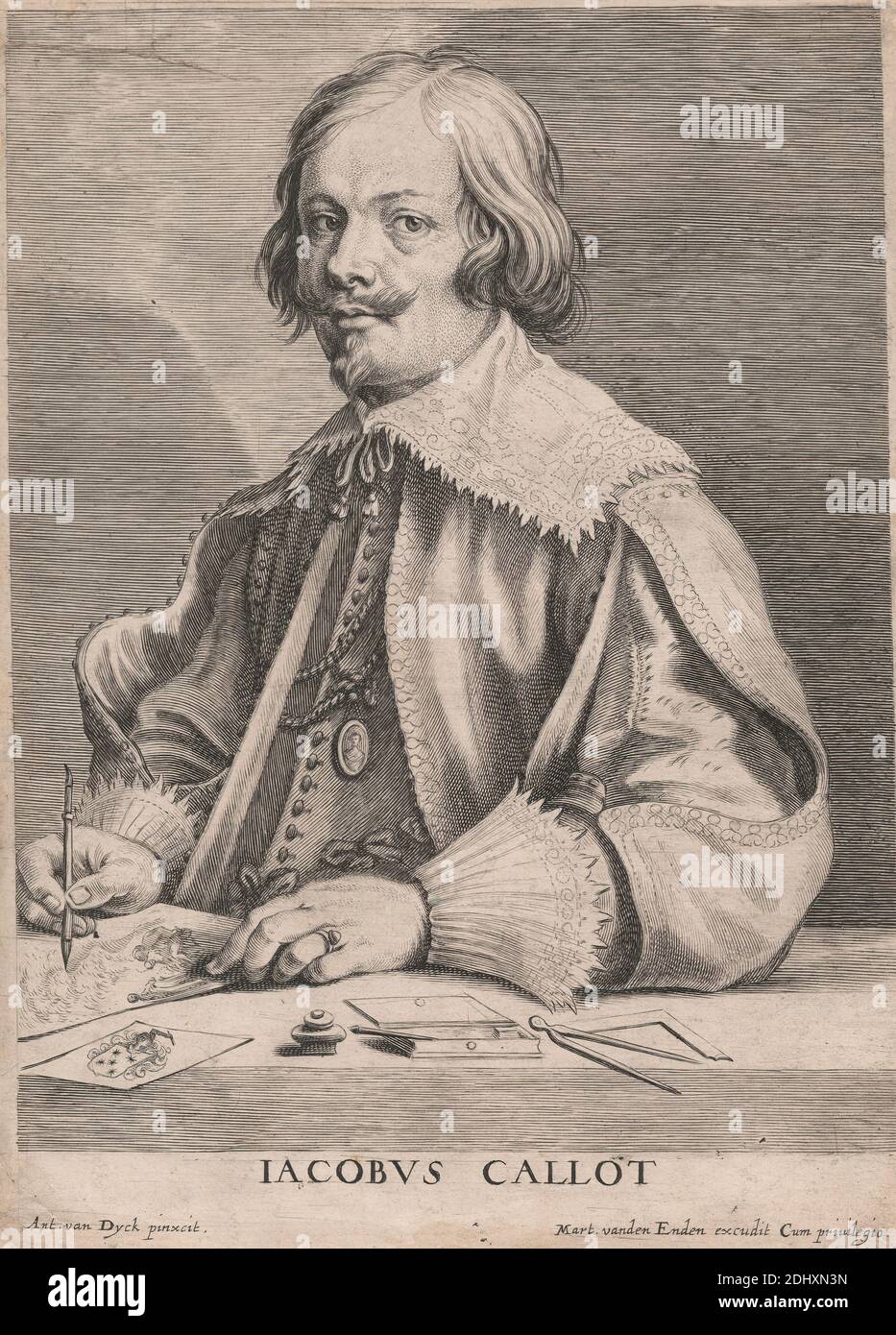 Jacobus Callot, Lucas Vorsterman, 1595–1675, fiammingo, dopo Sir Anthony Van Dyck, 1599–1641, fiammingo, attivo in Gran Bretagna (1620–21; 1632–34; 1635–41), ca.1635, incisione con impresso, incisione e incisione su filo, leggermente testurizzato, bianco brunito, su carta posata, moderatamente spessa, crema, supporto: 15 × 11 1/8 pollici (38.1 × 28.3 cm), foglio: 9 1/4 × 6 3/4 pollici (23.5 × 17.1 cm) e immagine: 8 3/8 × 6 1/2 pollici (21.3 × 16.5 cm Foto Stock