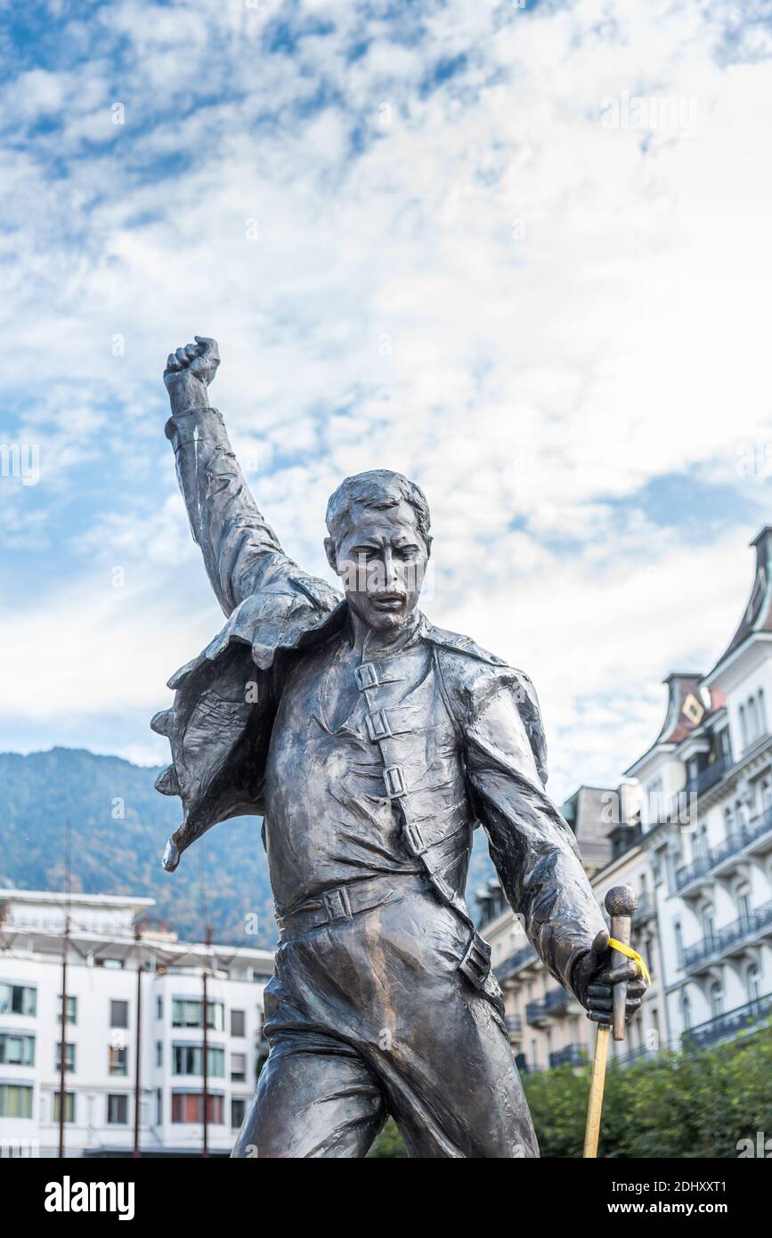Statua di Freddie Mercury nella città di Montreux, Svizzera Foto Stock