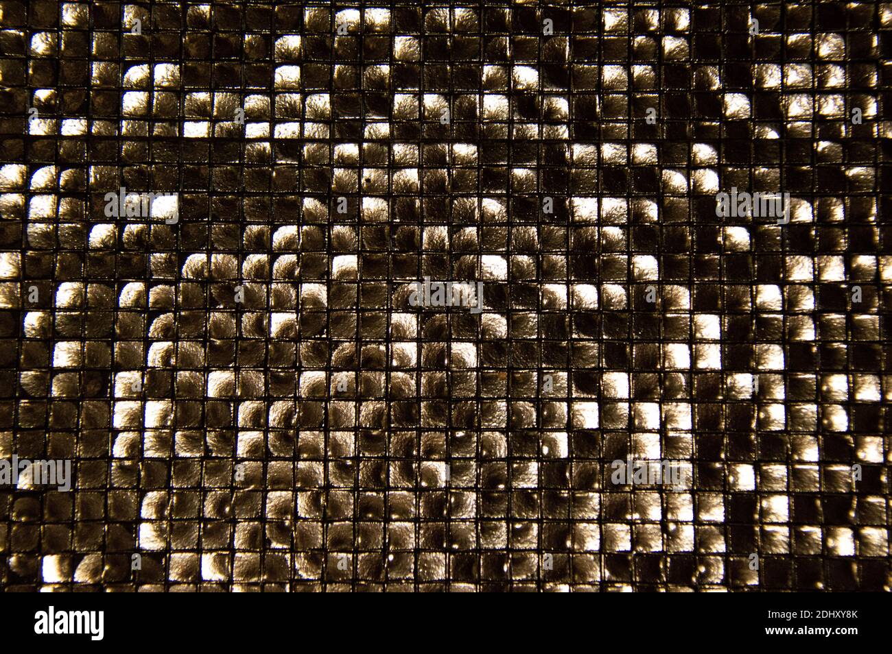 Texture quadrate nere. Tessuto della pelle di serpente. Piccoli quadrati neri lucidi. Foto Stock