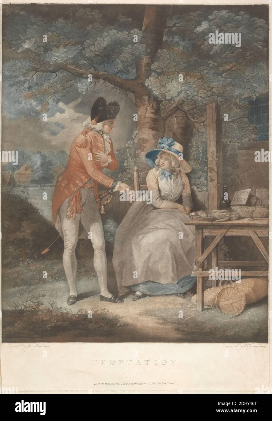 Temptation, William Humphrey, 1745–1810, British, After George Morland, 1763–1804, British, 1790, foglio: 21 3/8 x 14 3/8in. (54.3 x 36,5 cm Foto Stock