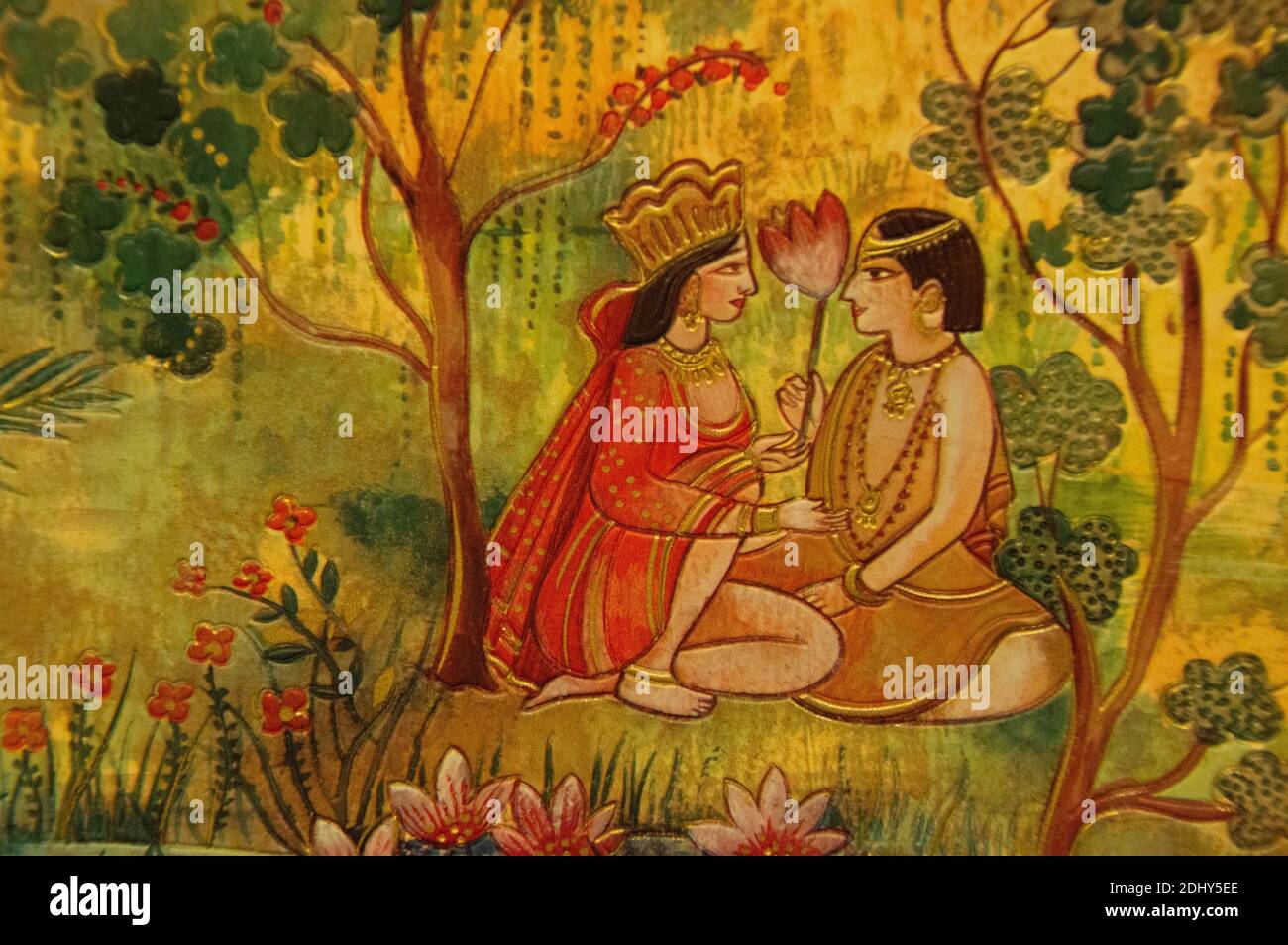 Disegni indiani. Disegno di un lotus. Cultura indiana. Carta da parati indiana. Foto Stock