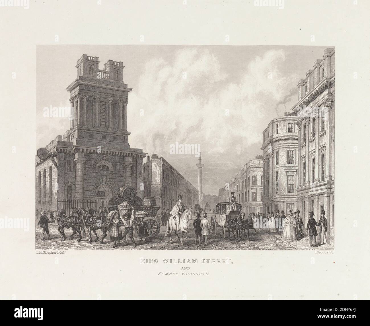 King William Street e St. Mary Woolnoth, John Woods, attivi 1836–1860, dopo Thomas Hoscher Shepherd, 1792–1864, British, c. 1840, incisione, foglio: 7 1/2 x 9 1/8 poll. (19.1 x 23,2 cm Foto Stock