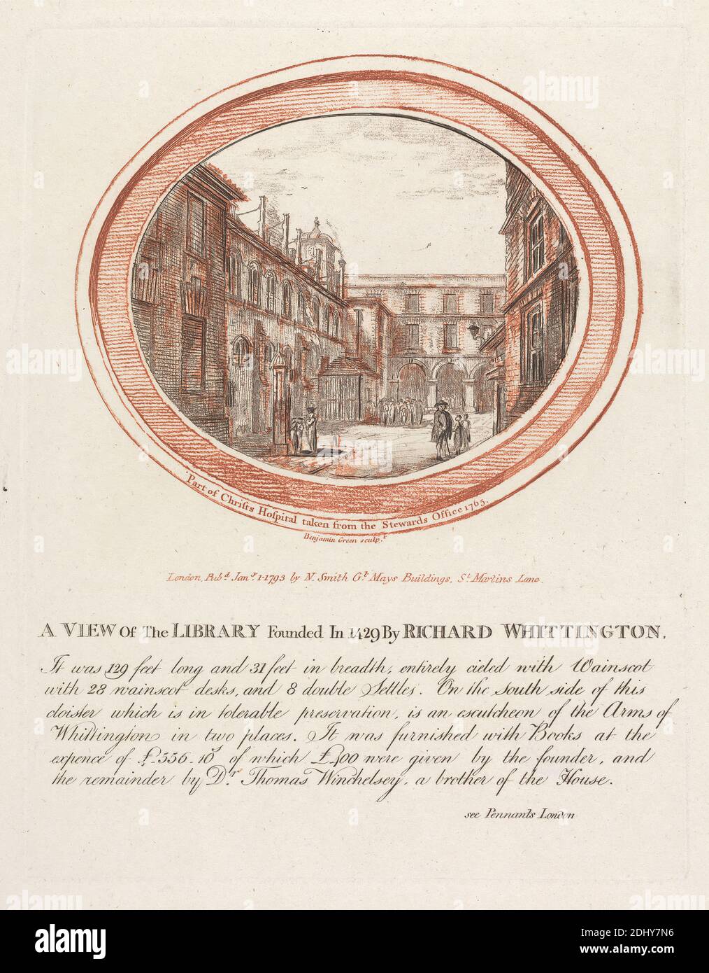 Parte dell'Ospedale di Cristo dell'Ufficio Steward, Benjamin Green, ca. 1736–ca. 1800, British, After Unknown artist, 1793, litografia, foglio: 2 7/8 x 6 3/4in. (7.3 x 17,1 cm Foto Stock