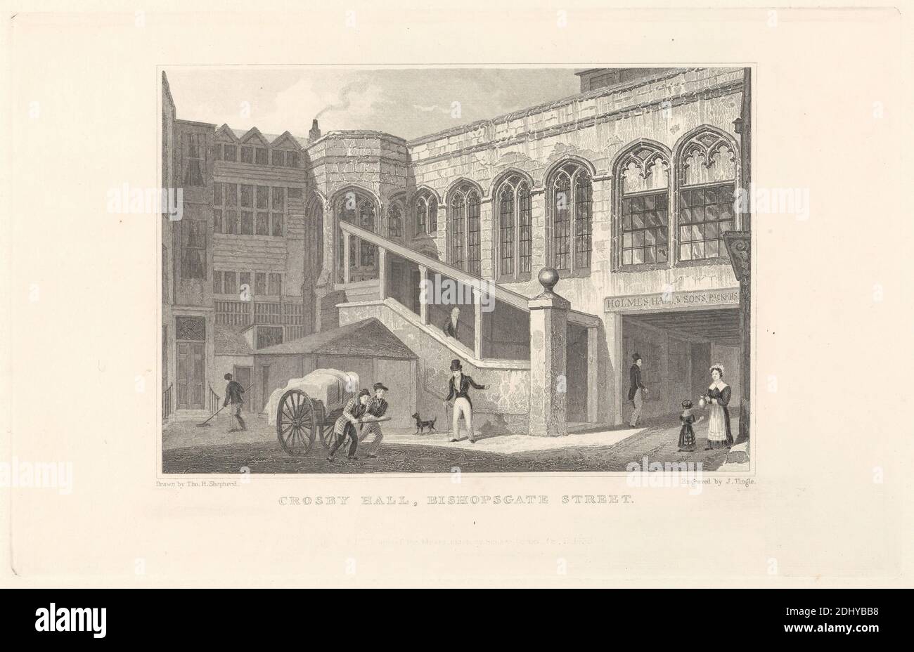 Crosby Hall, Bishopsgate Street, James Tingle, circa 1830–1860, dopo Thomas Hoscher Shepherd, 1792–1864, British, 1830, Engraving, foglio: 8 1/2 x 10in. (21.6 x 25,4 cm Foto Stock