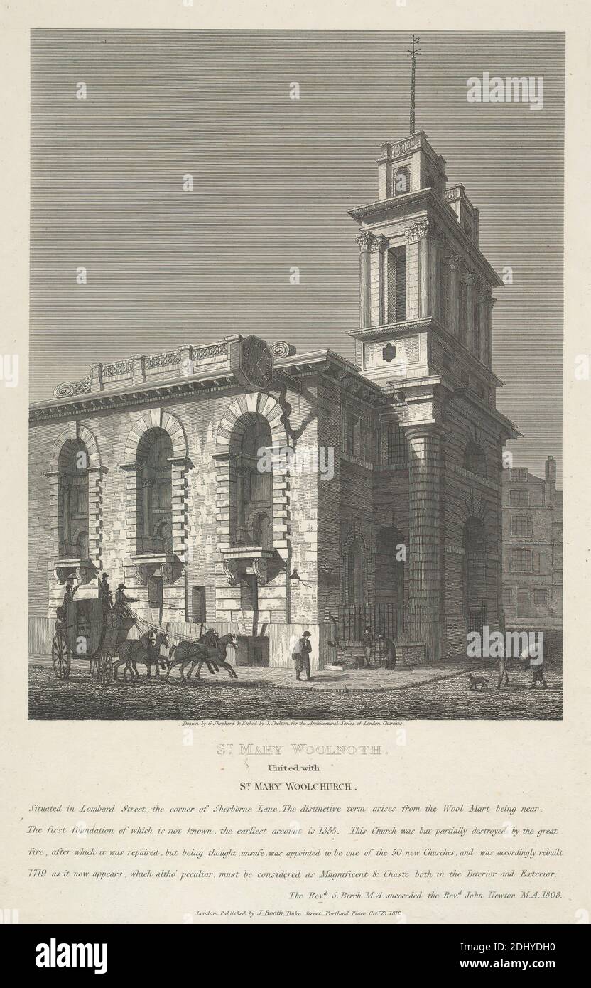 St. Mary, Woolnoth, Joseph Skelton, attivo 1820–1850, dopo George Shepherd, attivo 1782–1830, 1812, Etching, foglio: 11 5/8 x 7 5/8in. (29.5 x 19,4 cm Foto Stock