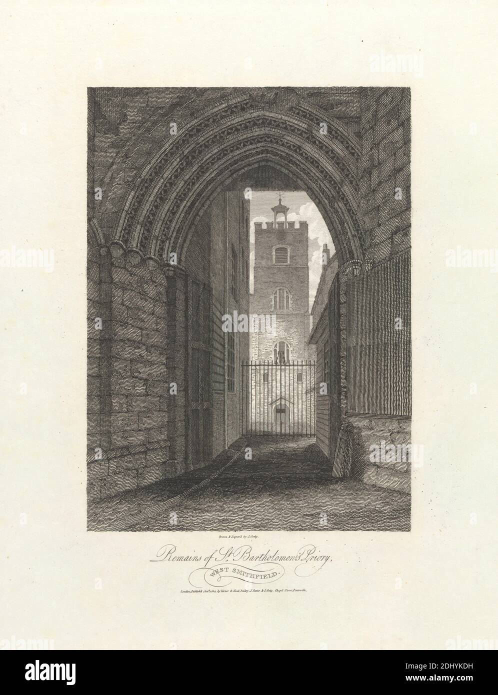 Resti del St. Barts Priory, John Greig, attivo 1800–1853, britannico, dopo John Greig, attivo 1800–1853, inglese, 1805, incisione, foglio: 10 3/4 x 8 7/16in. (27.3 x 21.4 cm Foto Stock