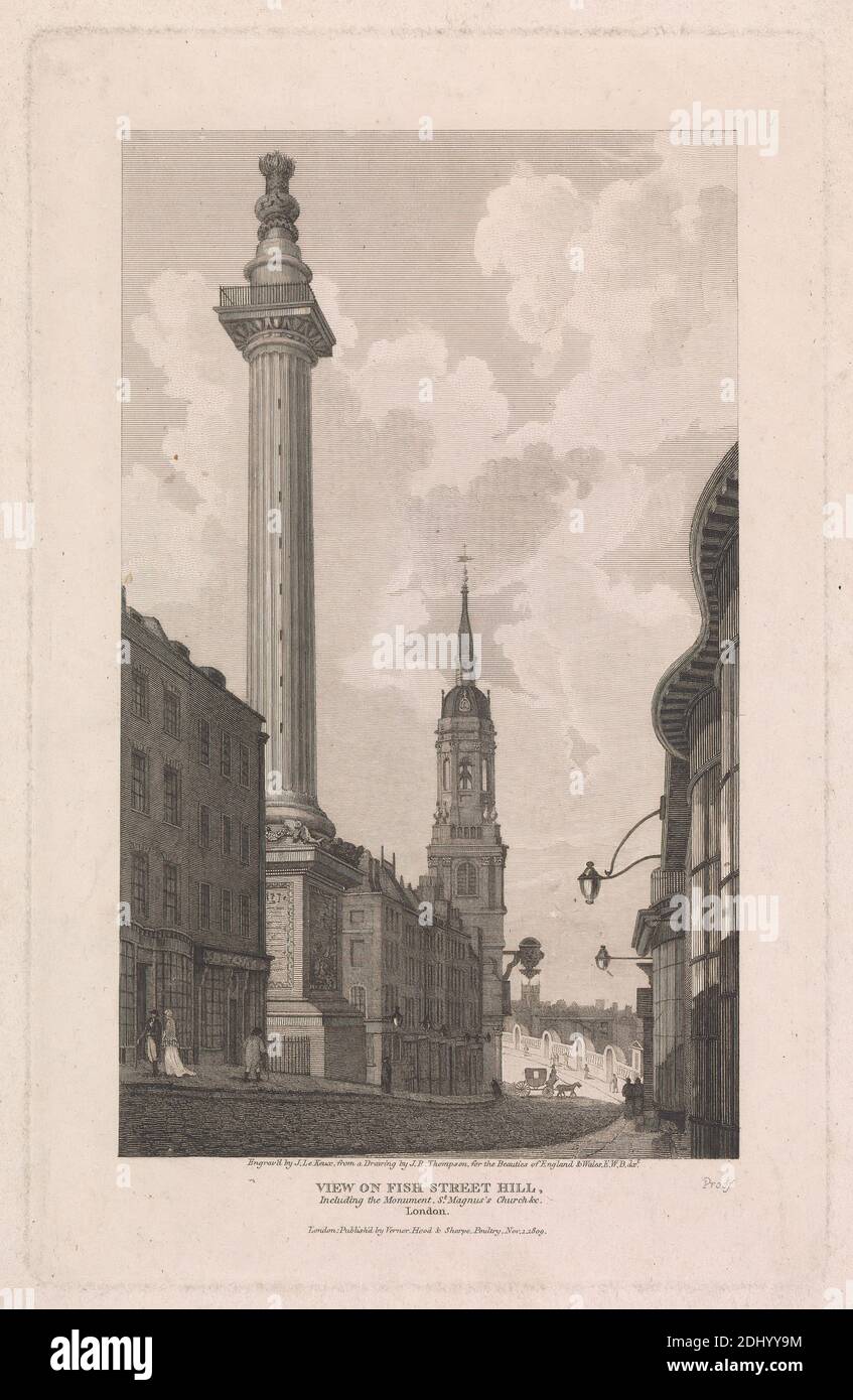 Vista su Fish Street Hill, John le Keux, 1783–1846, inglese, dopo James Robert Thompson, attivo 1807–1843, 1809, Engraving Foto Stock
