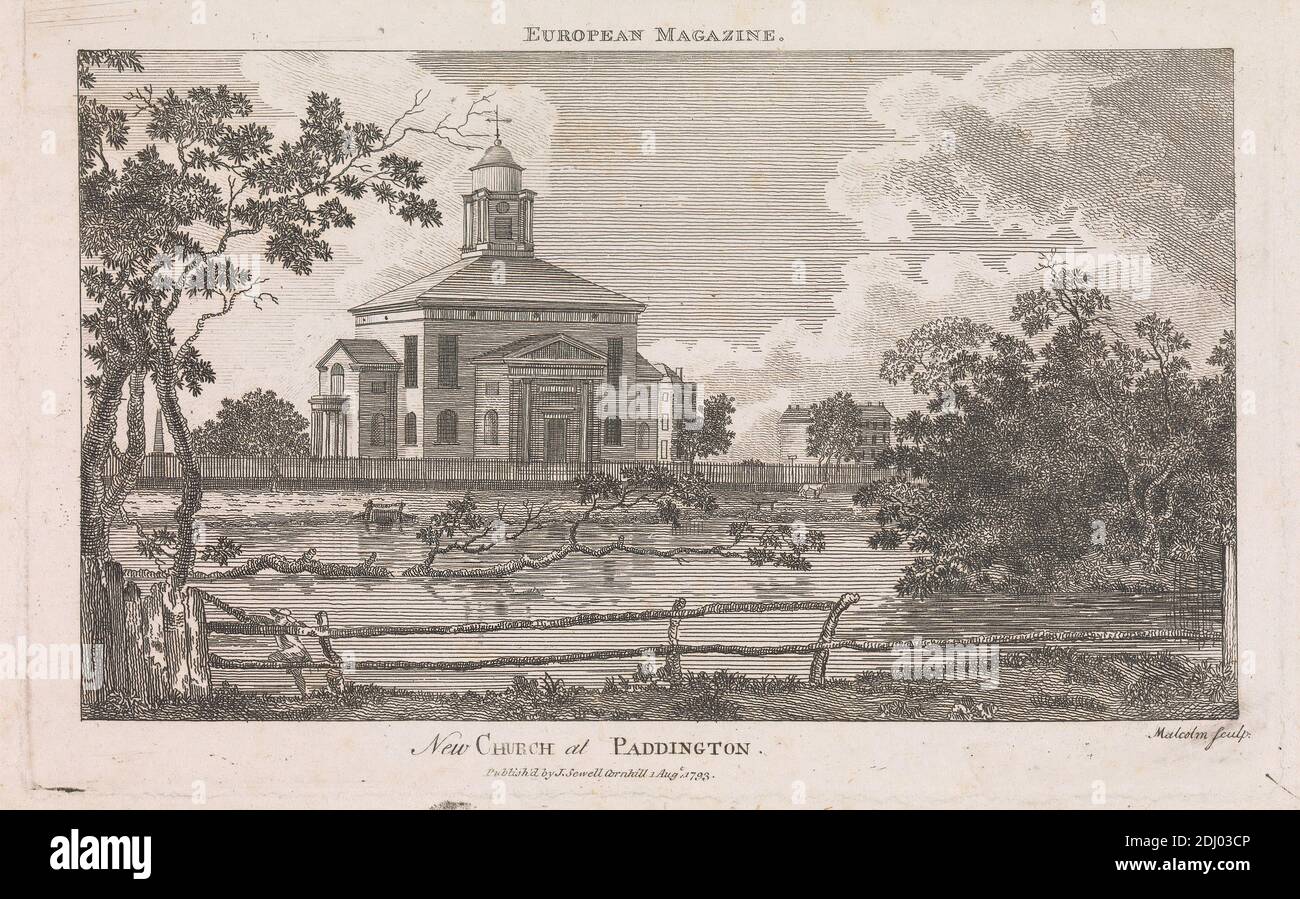 New Church a Paddington, James Peller Malcolm, 1767–1815, americano, dopo artista sconosciuto, 1793, Engraving Foto Stock