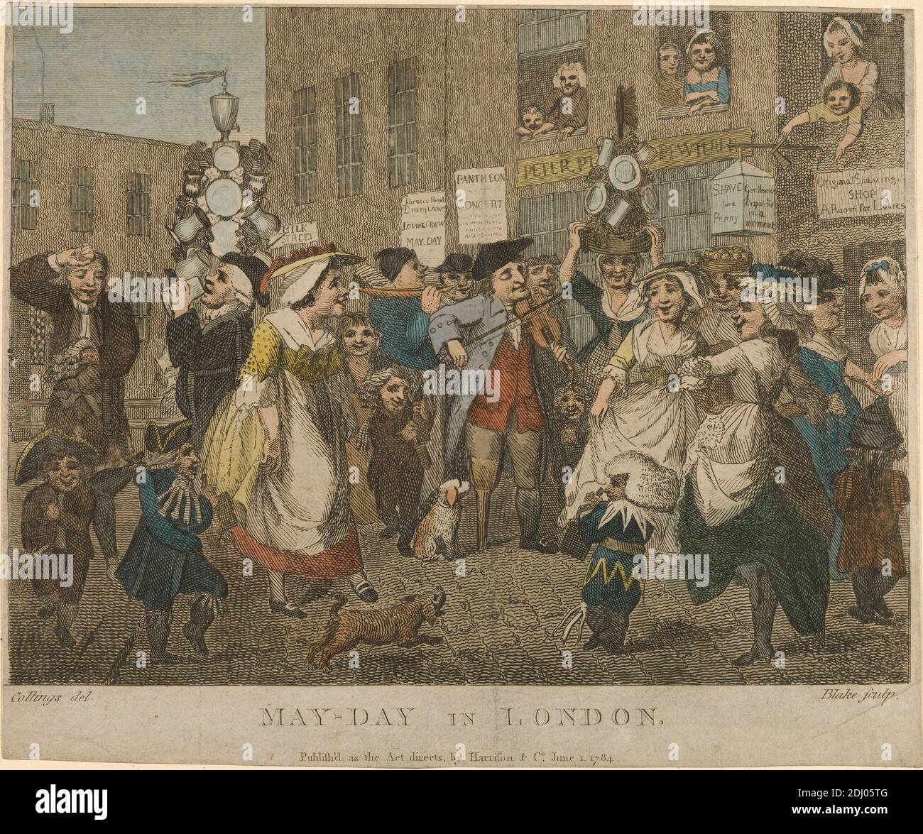 Maggio-giorno a Londra, William Blake, 1757–1827, inglese, dopo Samuel Collings, attivo 1784–1795, inglese, 1784, incisione colorata a mano Foto Stock