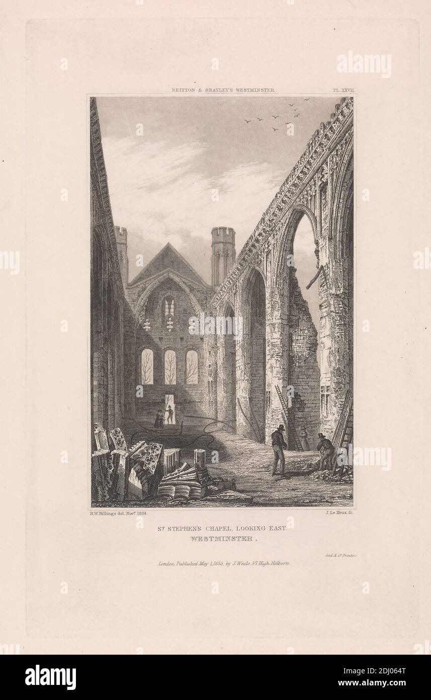 St. Stephen's Chapel Looking East, John le Keux, 1783–1846, British, dopo Robert William Billings, 1813–1874, British, 1834, Engraving Foto Stock