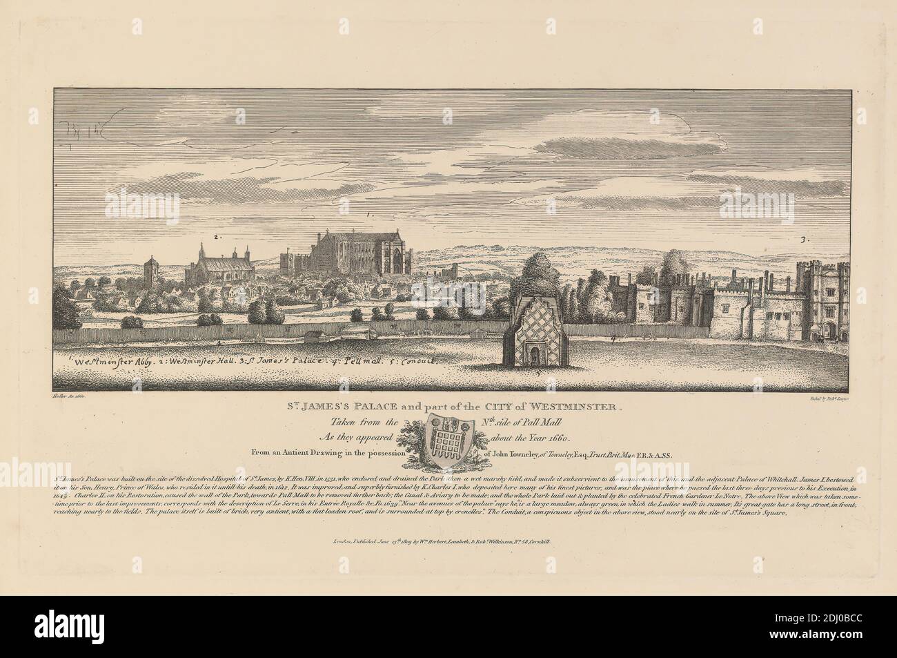 Palazzo di San Giacomo e parte della città di Westminster, Richard Sawyer, attivo 1820–1830, dopo Venceslao Hollar, 1607–1677, Boemia, 1809, incisione Foto Stock