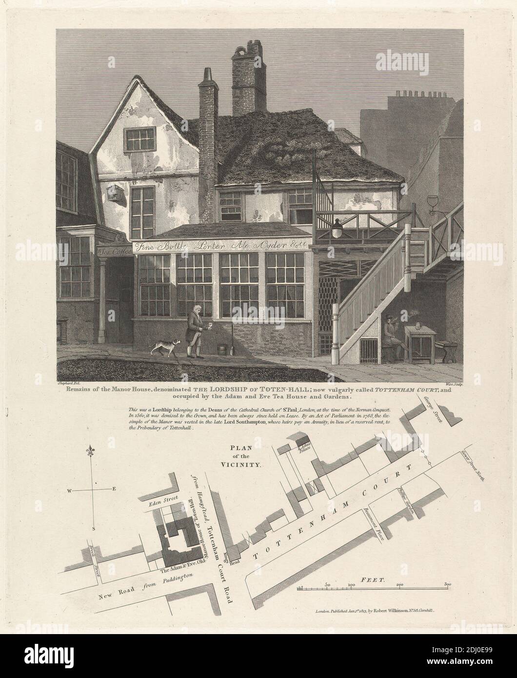 Resti della Manor House, demonizzato la Signoria di Toten-Hall, William Wise, attivo 1823–1876, britannico, dopo George Shepherd, attivo 1782–1830, 1813, Engraving Foto Stock