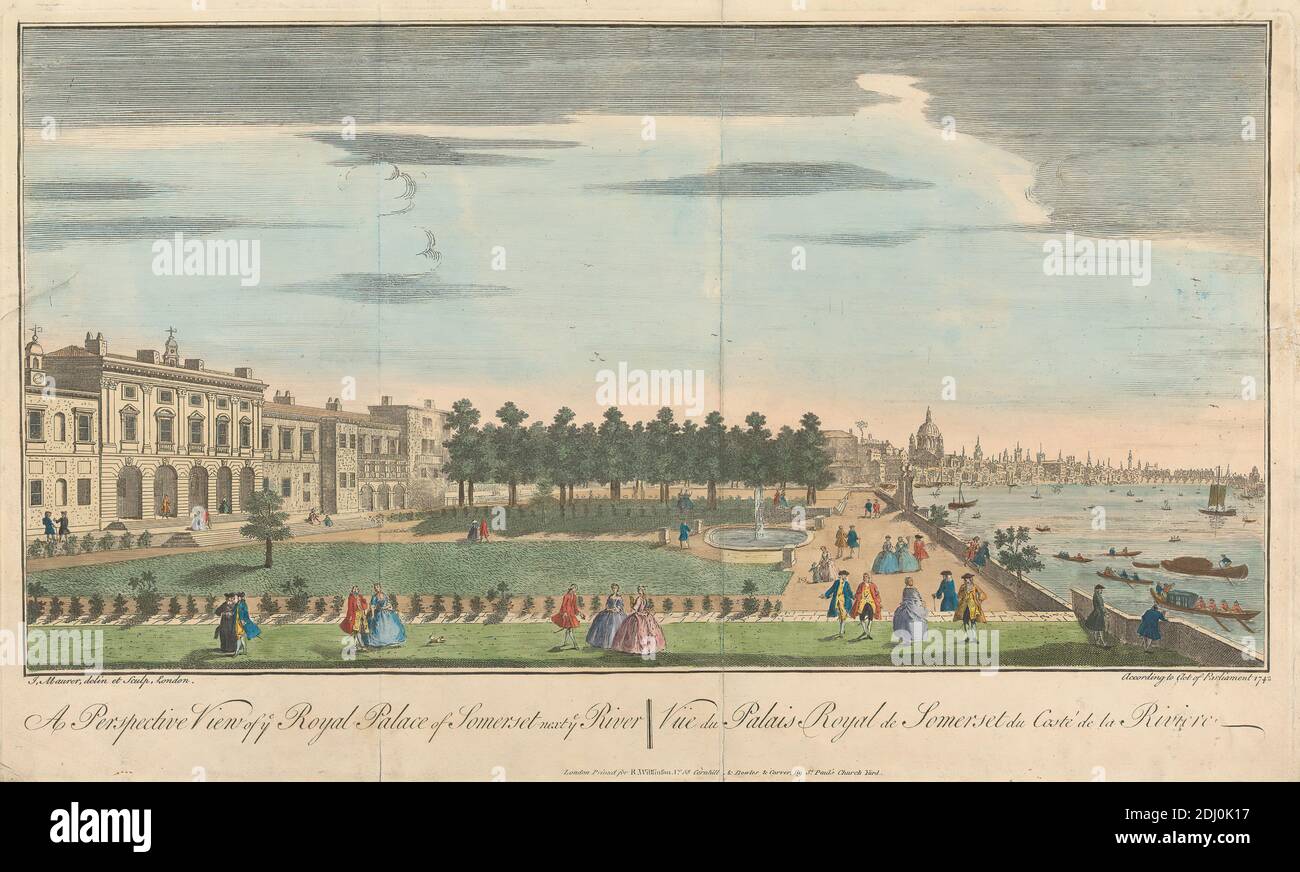 Una vista prospettica del Palazzo reale di Ye del Somerset accanto al fiume YE, John Maurer, attivo 1713–1761, dopo John Maurer, attivo 1713–1761, 1742 Foto Stock