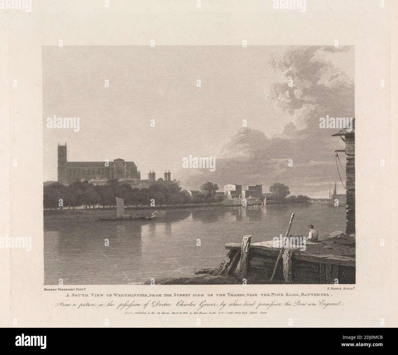 A South View of Westminster, dal lato Surrey del Tamigi, Samuel Rawle, 1771–1860, inglese, dopo Robert Freebairn, 1764–1808, inglese, 1808, Engraving Foto Stock