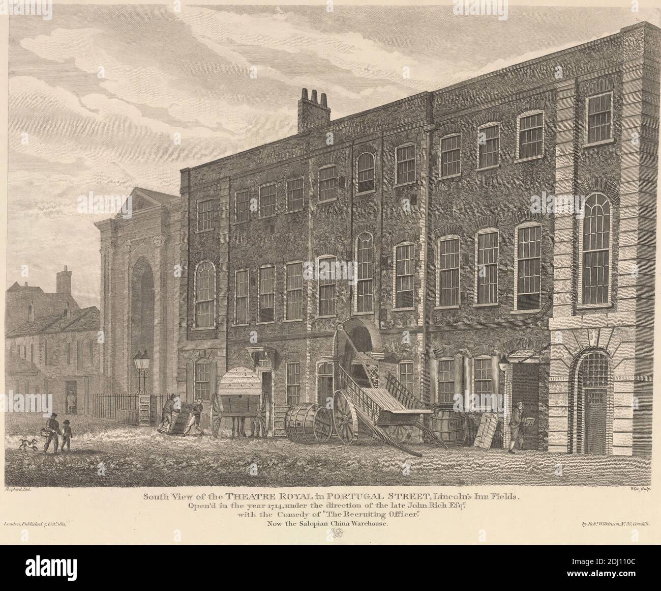 South View of the Theatre Royal in Portugal Street, Lincoln's Inn Fields, William Wise, Active 1823–1876, British, After George Shepherd, Active 1782–1830, 1811, Engraving Foto Stock