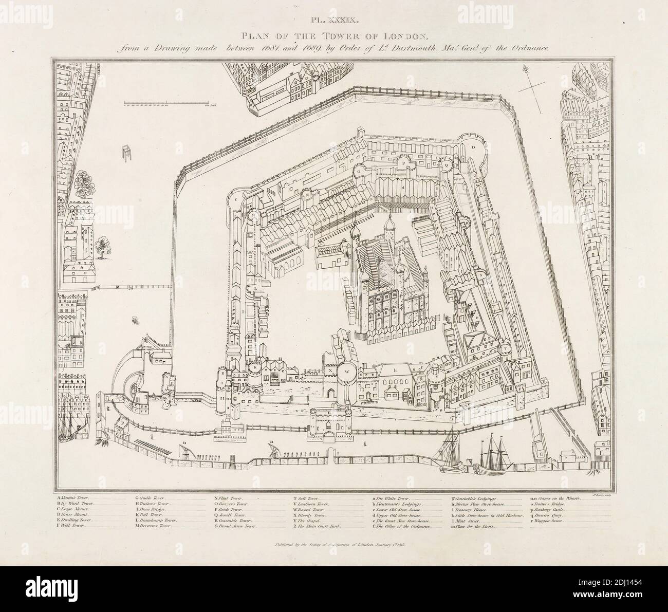 Piano della Torre di Londra..1681/1689, James Basire, 1769–1822, inglese, dopo artista sconosciuto, 1815, incisione Foto Stock