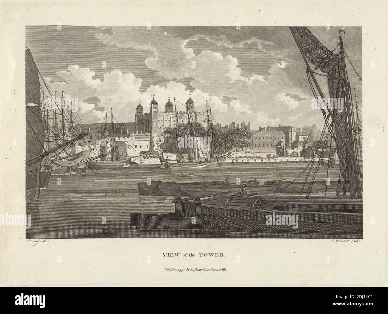 View of the Tower, Philip Audinet, 1766–1837, British, After Edward dayes, 1763–1804, British, 1797, Engraving Foto Stock