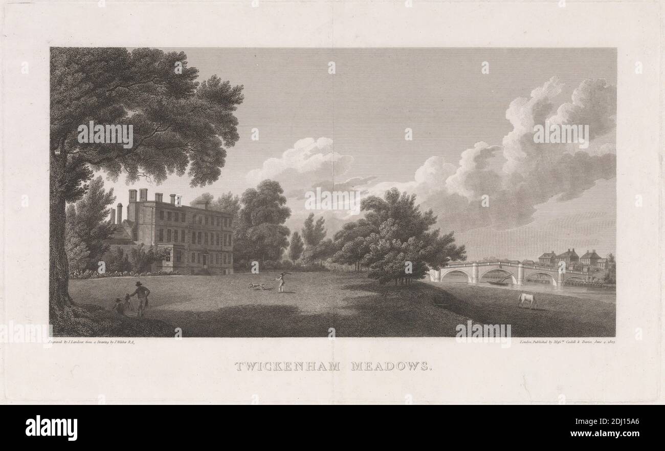 Twickenham Meadows, John Landseer, 1769–1852, inglese, dopo John Webber, 1752–1793, inglese, 1803, incisione Foto Stock