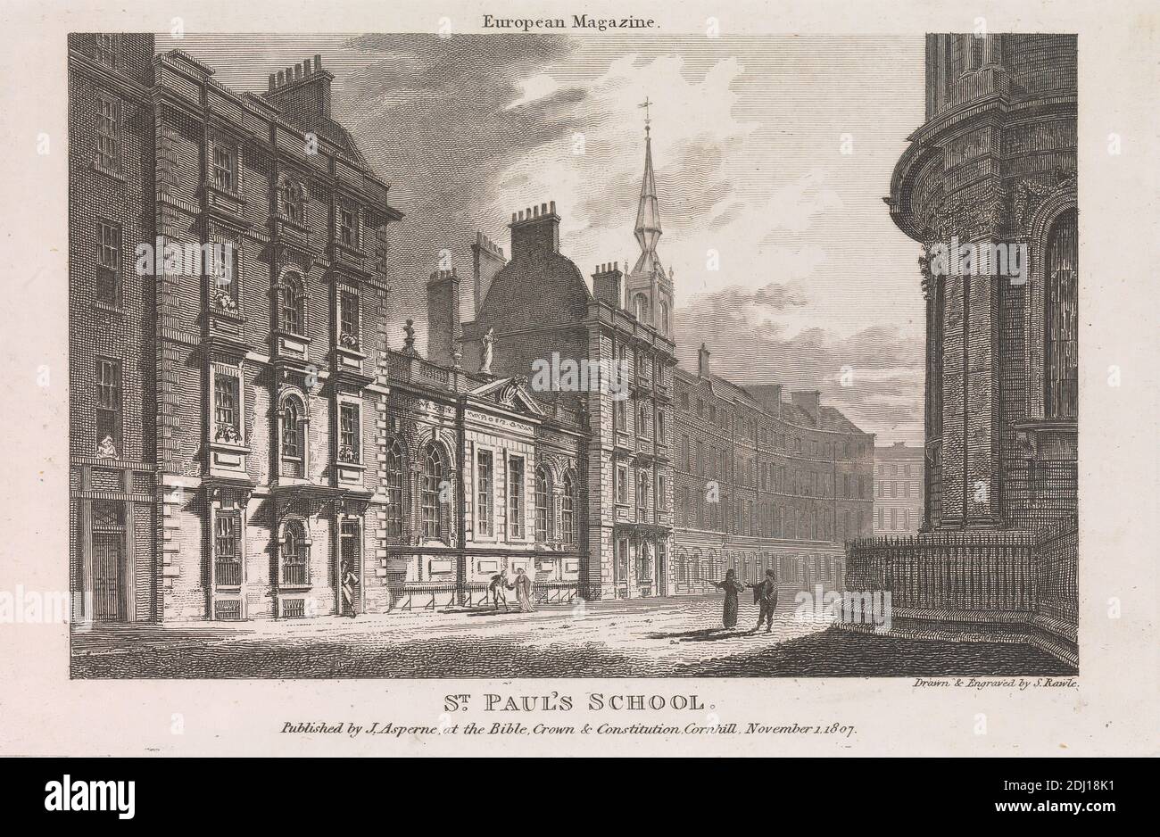 St. Paul's School, Samuel Rawle, 1771–1860, British, After Samuel Rawle, 1771–1860, British, 1807, Engraving Foto Stock