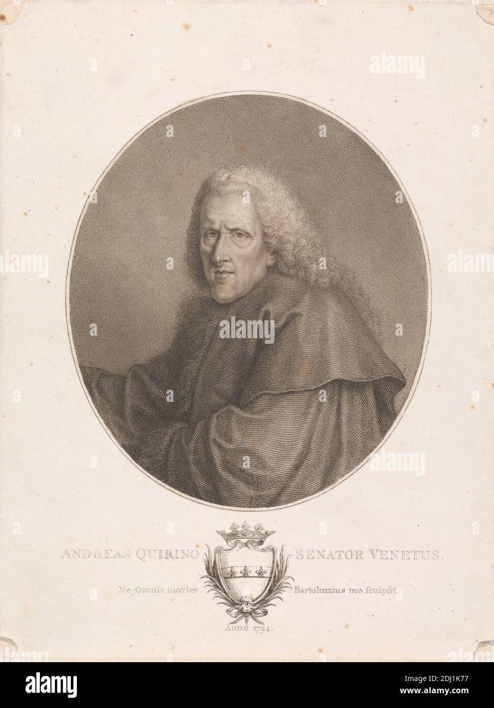 Andreas Quirino, Senatore Venetus, Francesco Bartolozzi RA, 1728–1815, italiano, attivo in Gran Bretagna (1764–99), dopo artista sconosciuto, 1794, incisione Foto Stock