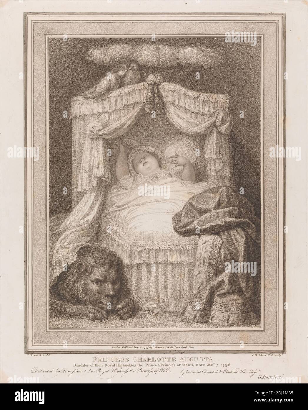 Principessa Charlotte Augusta, Francesco Bartolozzi RA, 1728–1815, italiana, attiva in Gran Bretagna (1764–99), dopo Richard Cosway, 1742–1821, inglese, 1797, incisione Foto Stock