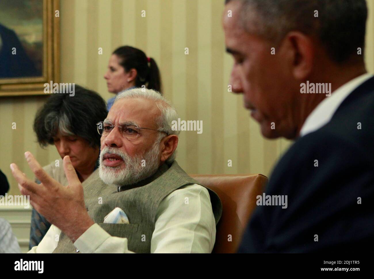 Il presidente Barack Obama incontra il primo ministro indiano Narendra modi presso l'ufficio ovale della Casa Bianca a Washington, DC, USA, il 07 giugno 2016. Foto di Dennis Brack/piscina/ABACAPRESS.COM Foto Stock