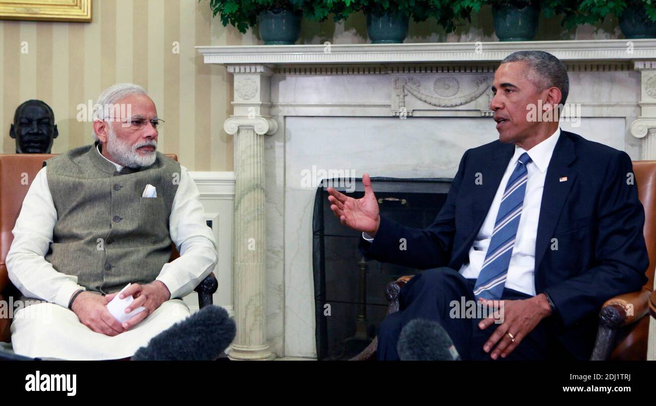 Il presidente Barack Obama incontra il primo ministro indiano Narendra modi presso l'ufficio ovale della Casa Bianca a Washington, DC, USA, il 07 giugno 2016. Foto di Dennis Brack/piscina/ABACAPRESS.COM Foto Stock