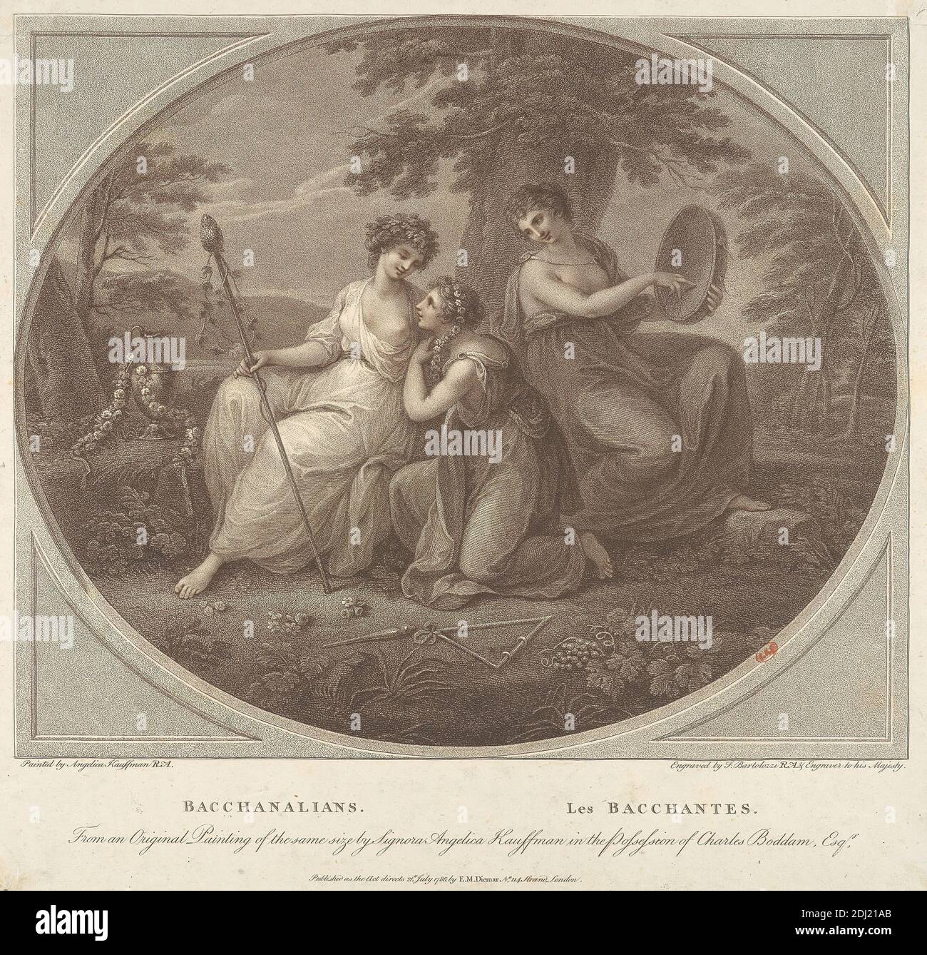Bacchanalians, Francesco Bartolozzi RA, 1728–1815, italiano, attivo in Gran Bretagna (1764–99), dopo Angelica Kauffmann RA, 1741–1807, svizzero, attivo in Gran Bretagna (1766–81), 1786, Engraving Foto Stock