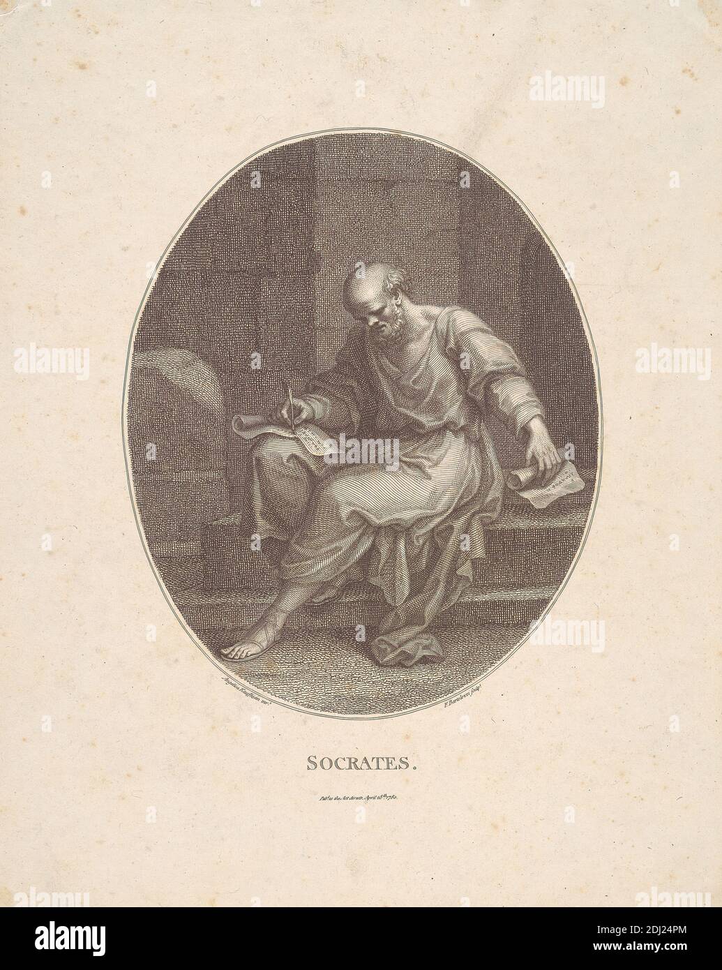 Socrates, Francesco Bartolozzi RA, 1728–1815, italiano, attivo in Gran Bretagna (1764–99), dopo Angelica Kauffmann RA, 1741–1807, svizzero, attivo in Gran Bretagna (1766–81), 1780, Engraving Foto Stock