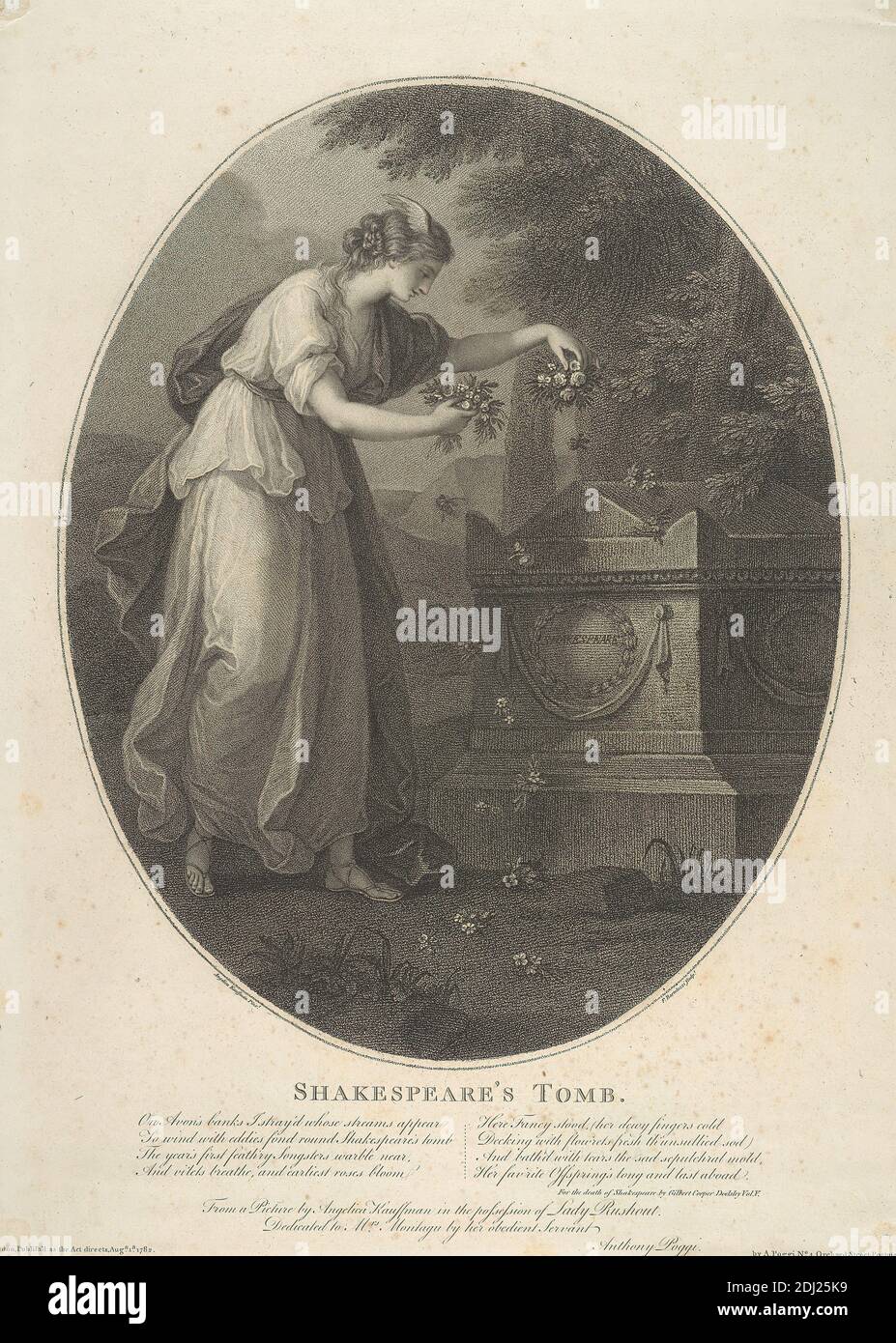Tomba di Shakespeare, Francesco Bartolozzi RA, 1728–1815, italiano, attivo in Gran Bretagna (1764–99), dopo Angelica Kauffmann RA, 1741–1807, svizzero, attivo in Gran Bretagna (1766–81), 1782, incisione, foglio: 16 1/2 x 11 3/4in. (41.9 x 29,8 cm Foto Stock