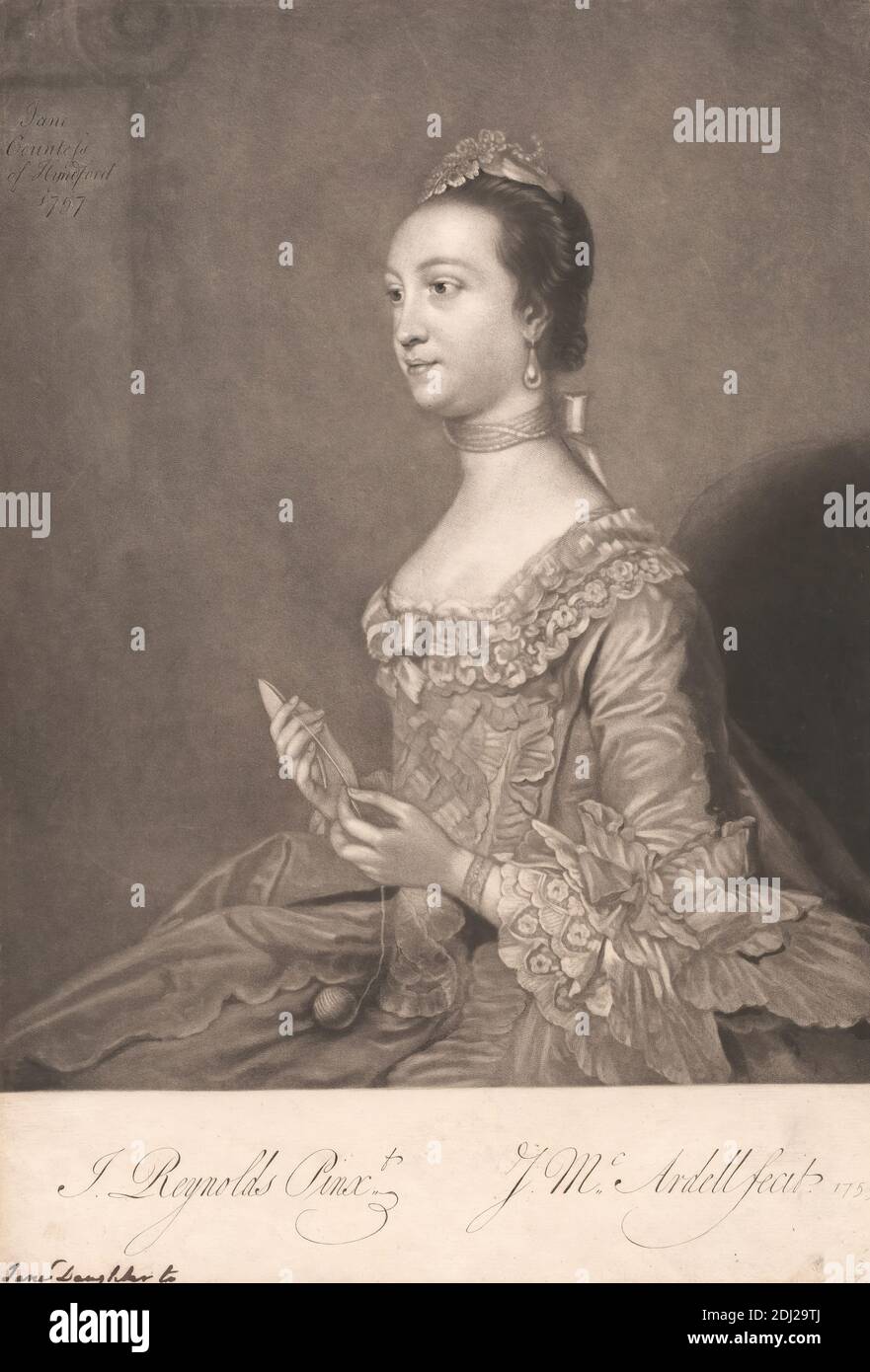 Jane Contessa di Hyndford, James McArdell, ca. 1729–1765, irlandese, dopo Sir Joshua Reynolds RA, 1723–1792, inglese, 1757, Mezzotint Foto Stock
