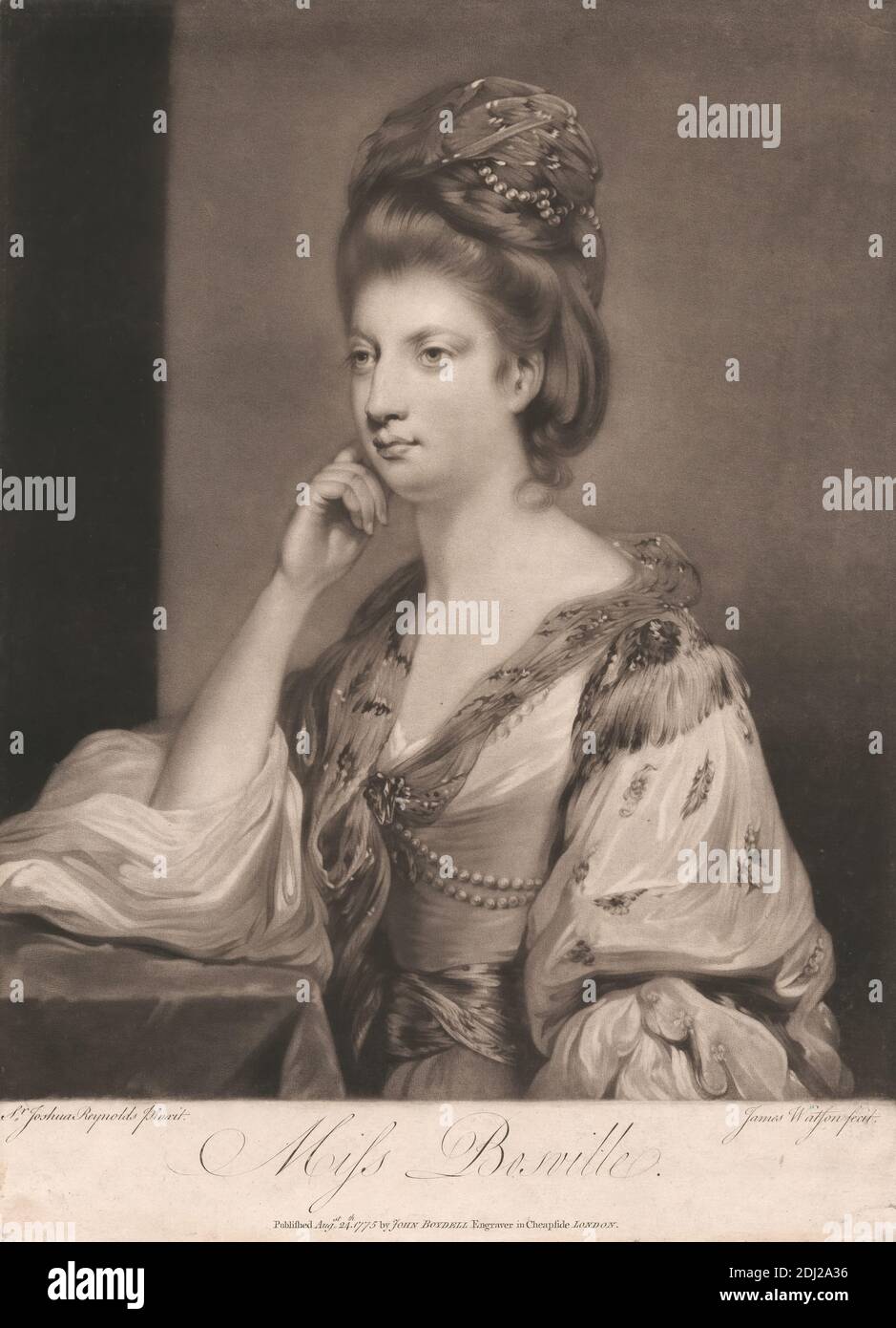 Miss Bosville, James Watson, 1740–1790, inglese, dopo Sir Joshua Reynolds RA, 1723–1792, inglese, 1775, Mezzotint Foto Stock