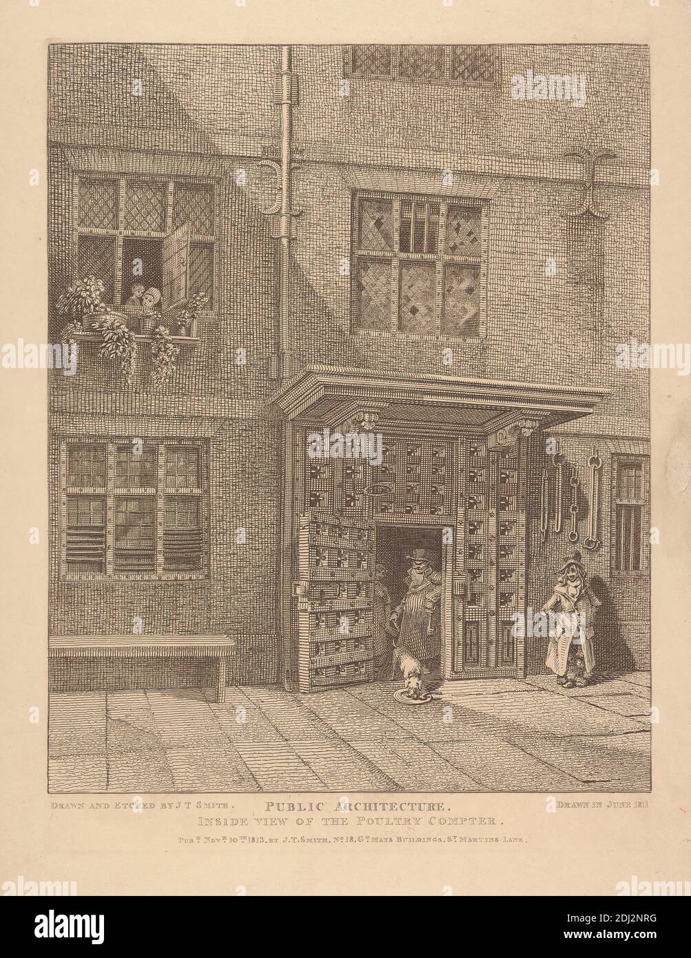 Inside View of the Poultry Compter, John Thomas Smith, 1766–1833, British, After John Thomas Smith, 1766–1833, British, 1811, Etching Foto Stock