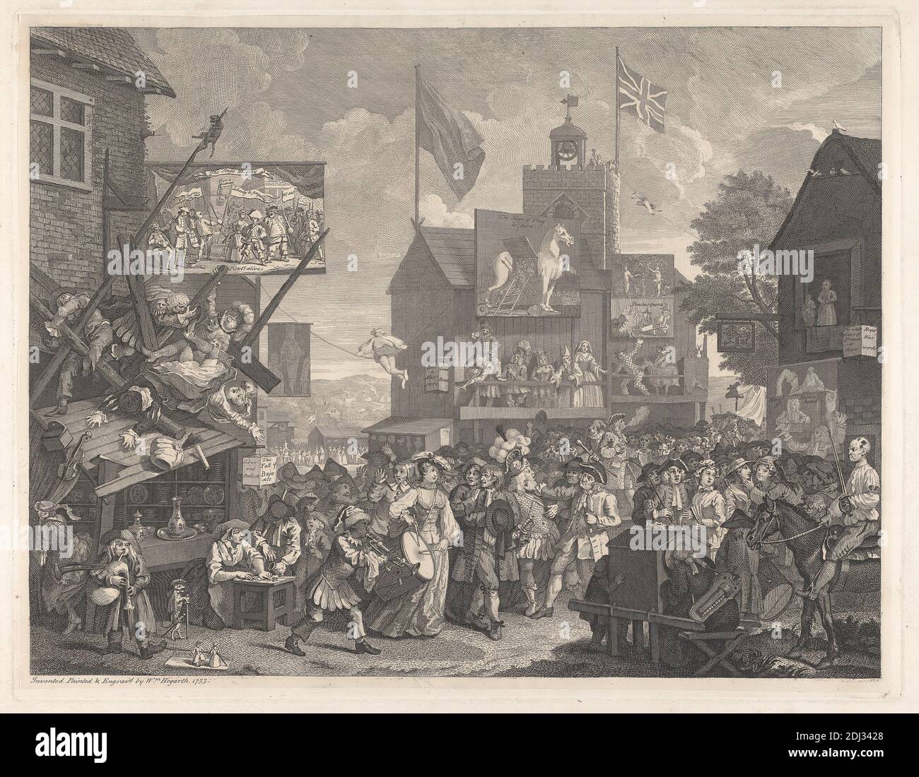 Southwark Fair, William Hogarth, 1697–1764, British, 1733, incisione, foglio: 18 1/4 × 24 3/4 pollici (46.4 × 62.9 cm), piatto: 14 3/8 × 18 5/8 pollici (36.5 × 47.3 cm), e immagine: 13 1/2 × 17 1/4 pollici (34.3 × 43.8 cm Foto Stock