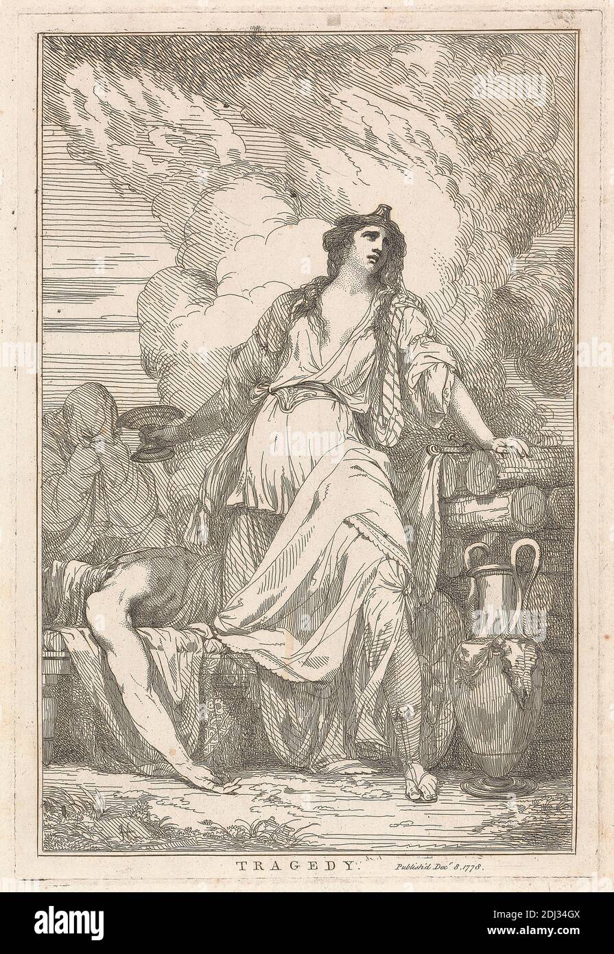 Tragedy (n.13 da quindici Etchings dedicati a Sir Joshua Reynolds), John Hamilton Mortimer, 1740–1779, British, 1778, Etching, foglio: 16 5/16 x 10 11/16in. (41.4 x 27,1 cm Foto Stock
