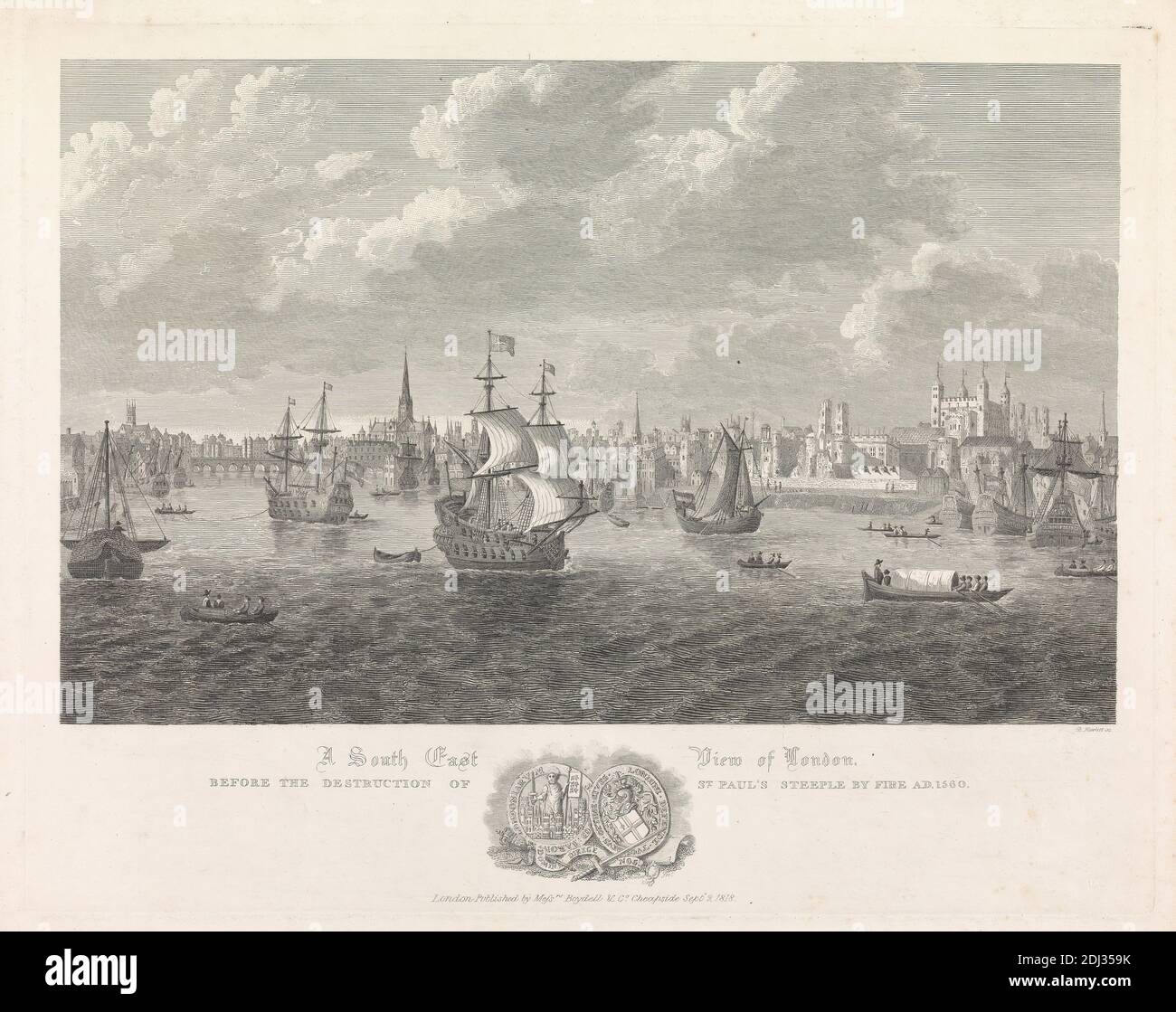 A South East View of London, Before 1666, Bartholomew Howlett, 1767–1827, inglese, dopo artista sconosciuto, 1818, Engraving Foto Stock